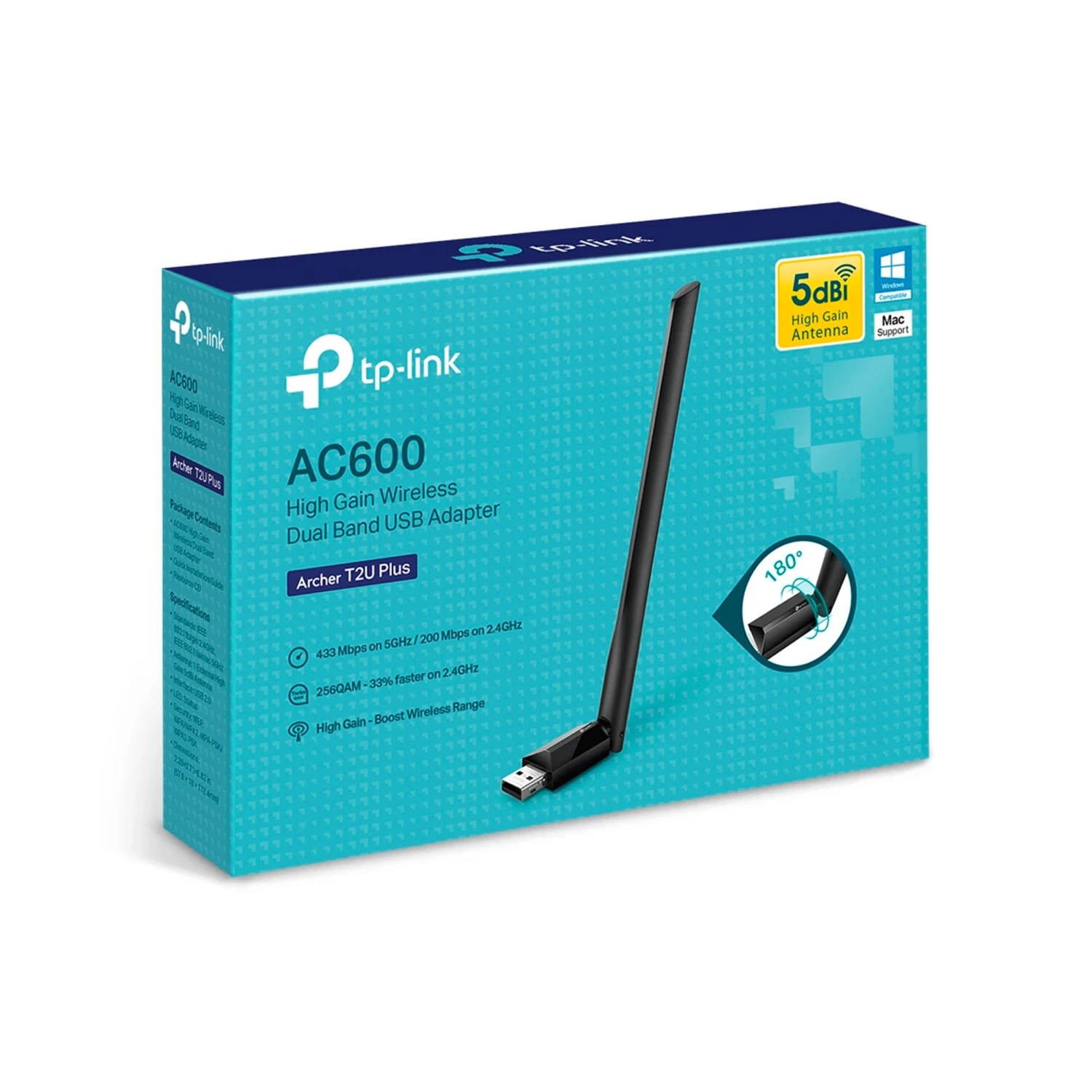 TP-Link Archer T2U Plus AC600 High Gain Wireless Dual-Band USB Adapter - зураг 4