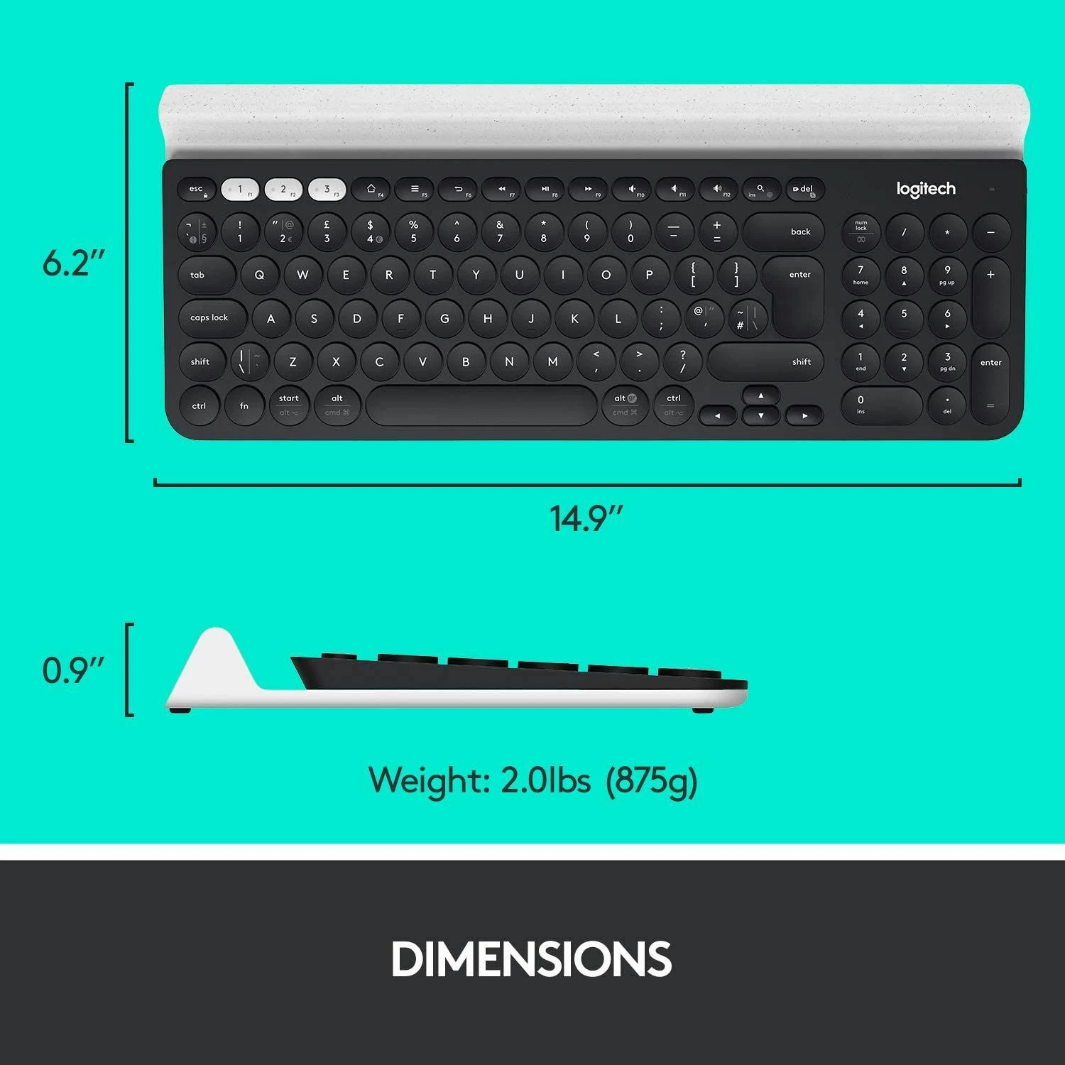 Logitech K780 Multi-Device Wireless Keyboard, Black - зураг 3