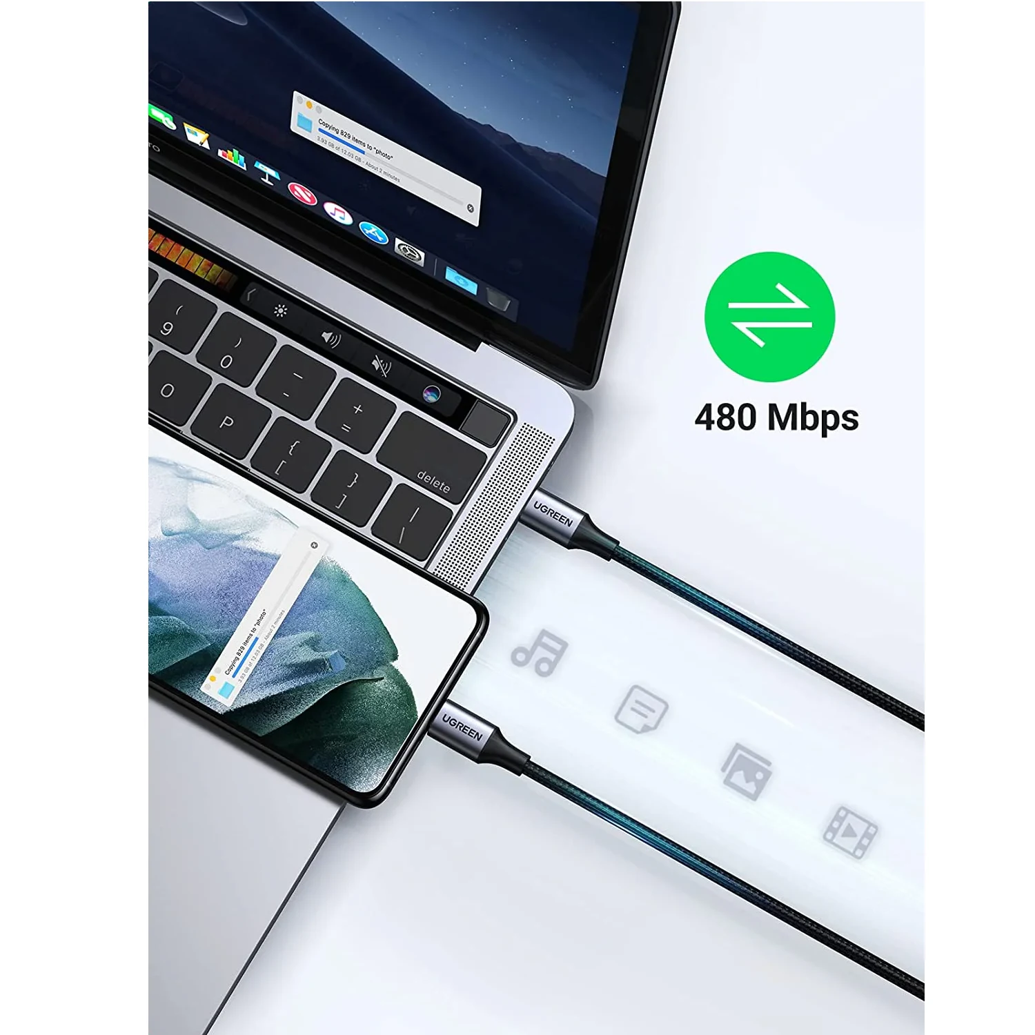 UGREEN USB C to USB C Nickel Plating Cable 0.5m (50996) - зураг 3