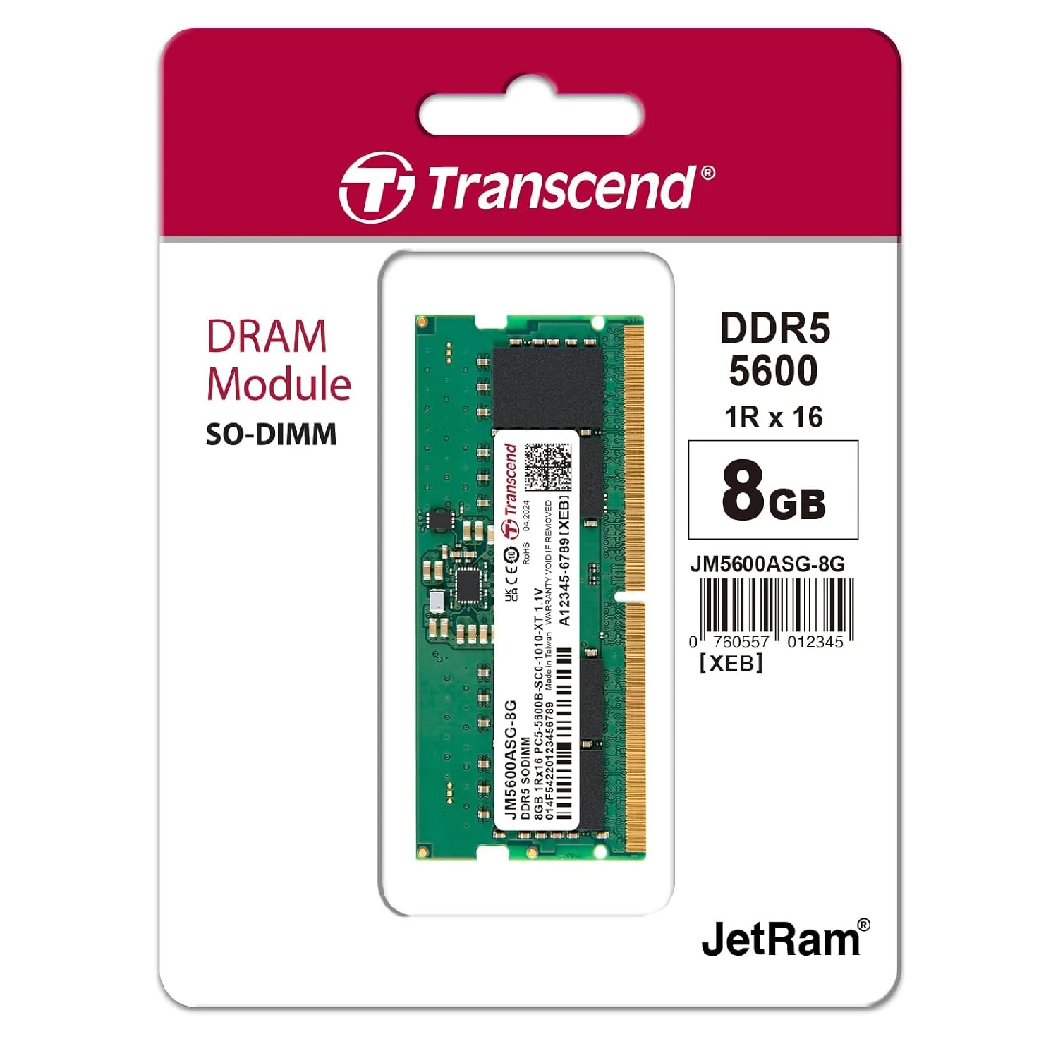 Transcend DDR5 8GB JetRam 5600MHz SODIMM Notebook Memory /JM5600ASG-8G/ - зураг 2