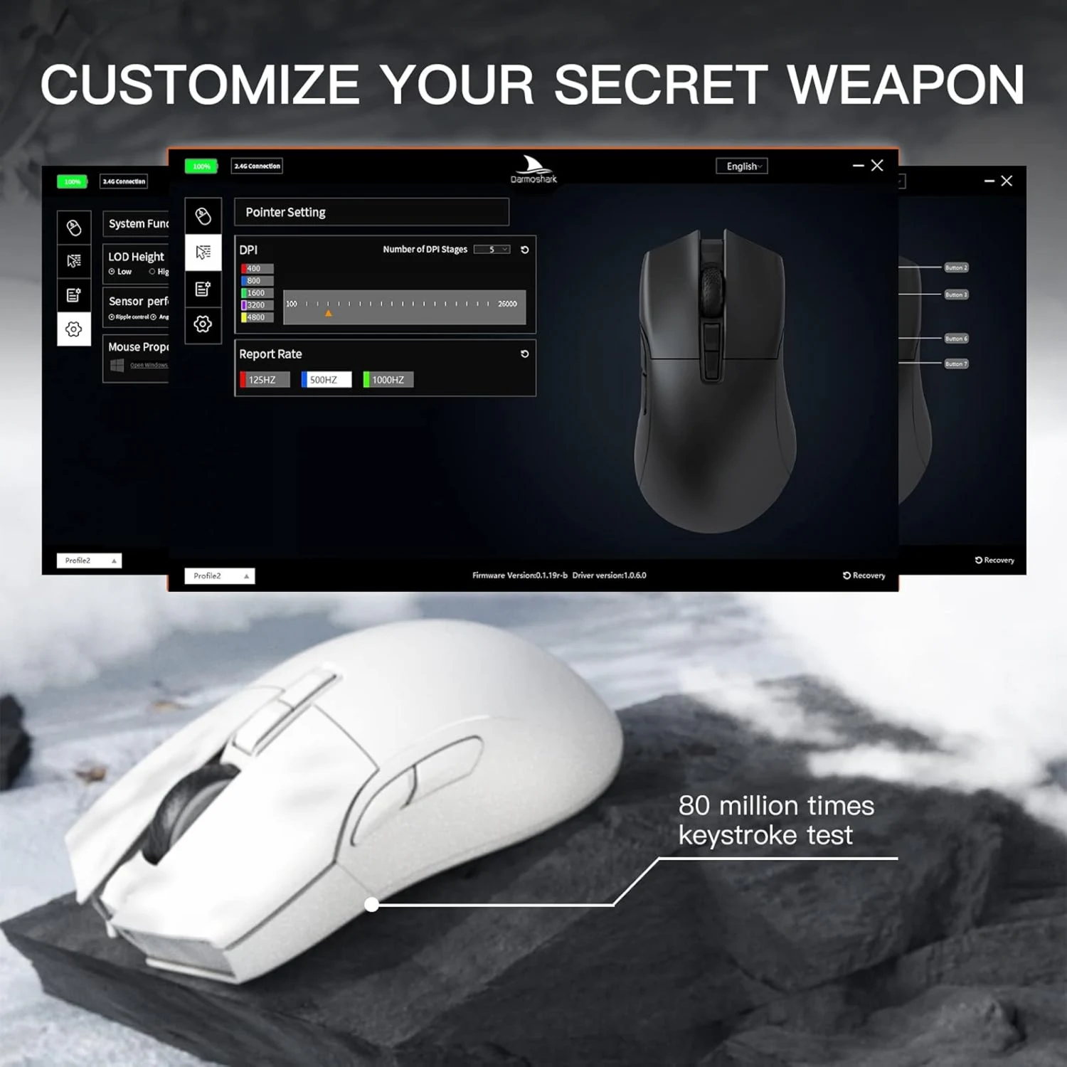 Motospeed Darmoshark N3 Wireless, Wired and Bluetooth Tri-Mode Optical Gaming Mouse, White - зураг 5