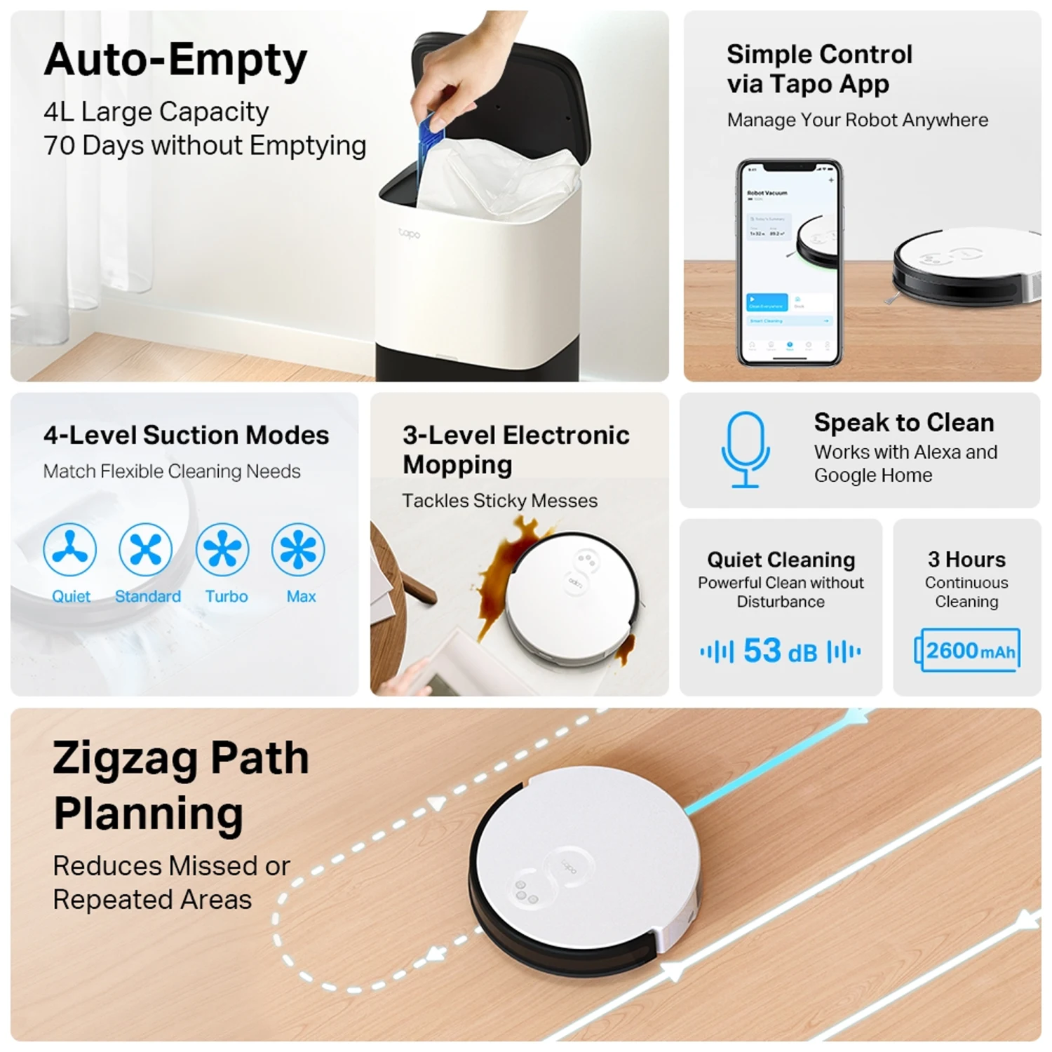 Tapo RV10 Plus Robot Vacuum & Mop + Smart Auto-Empty Dock - зураг 4