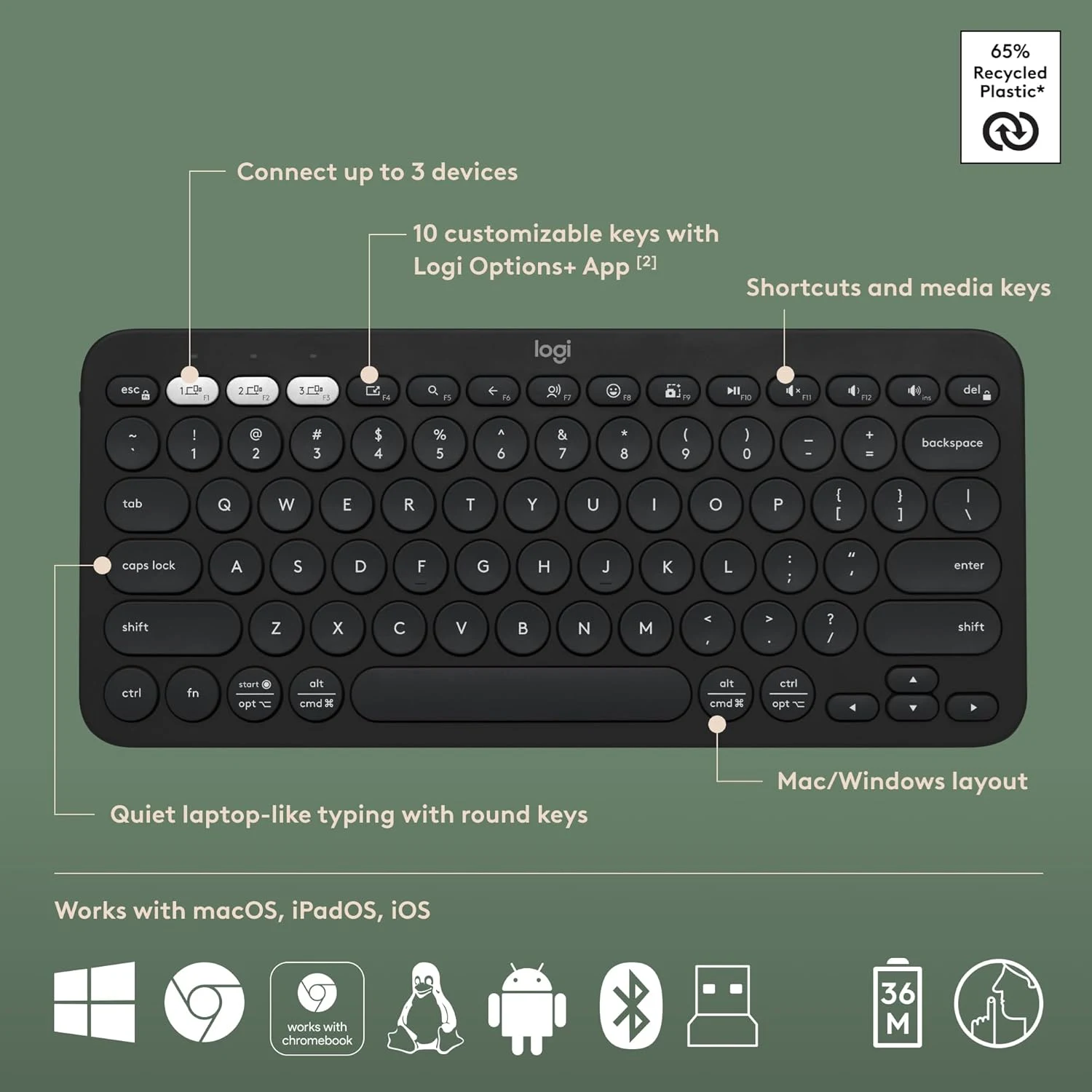 Logitech Pebble 2 Wireless Keyboard & Mouse Combo Black - зураг 7