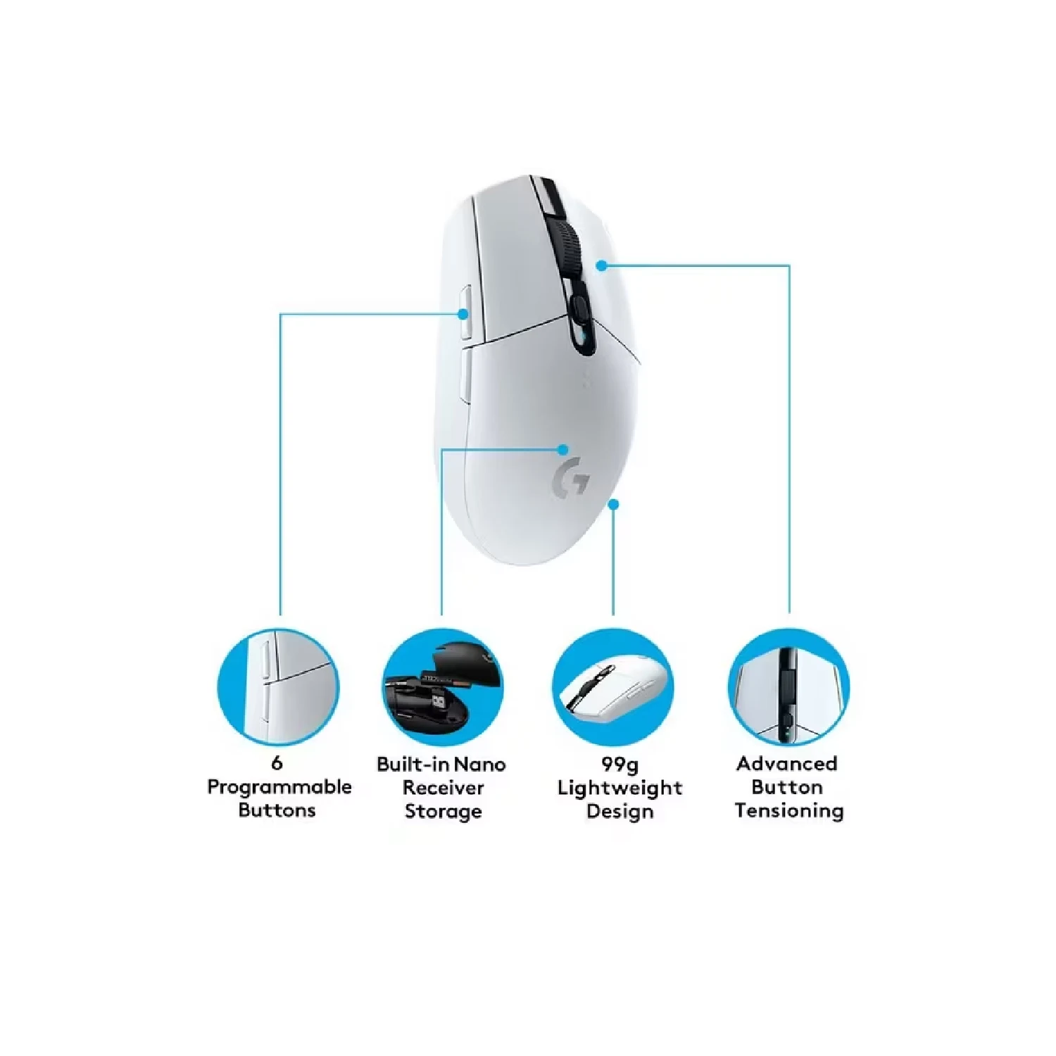 Logitech G304 Lightspeed Wireless Gaming Mouse, White - зураг 5