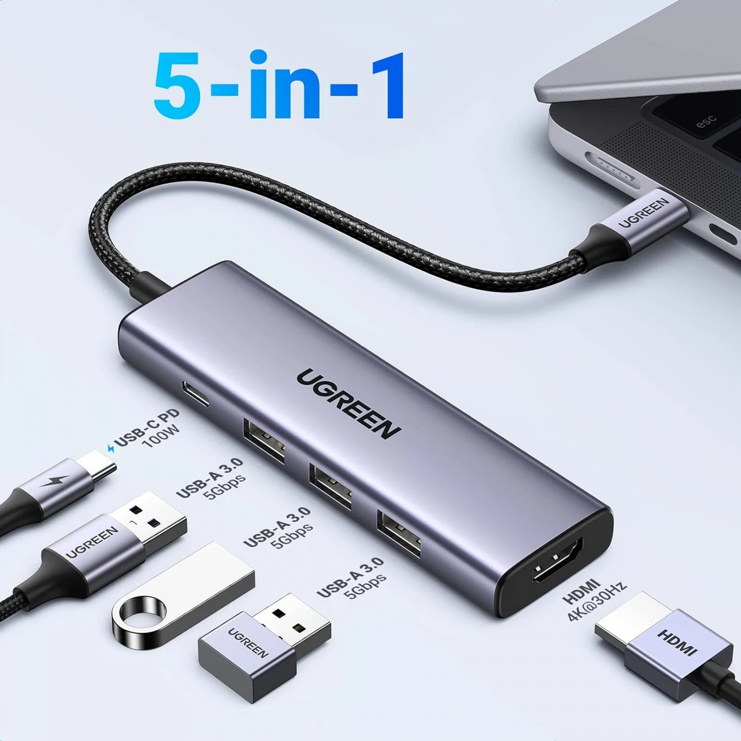 UGREEN 5-in-1 Multi Function USB-C HUB (15596) - зураг 2