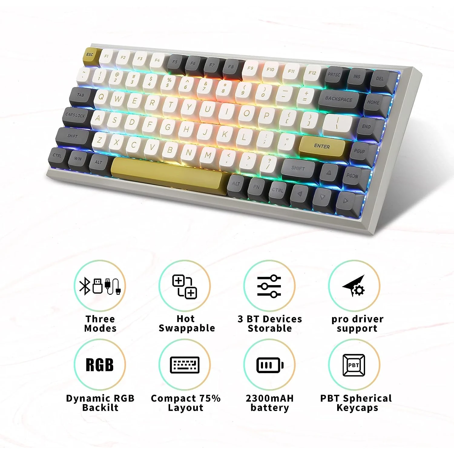 Motospeed SK84 RGB Wireless Bluetooth Mechanical Keyboard - зураг 3