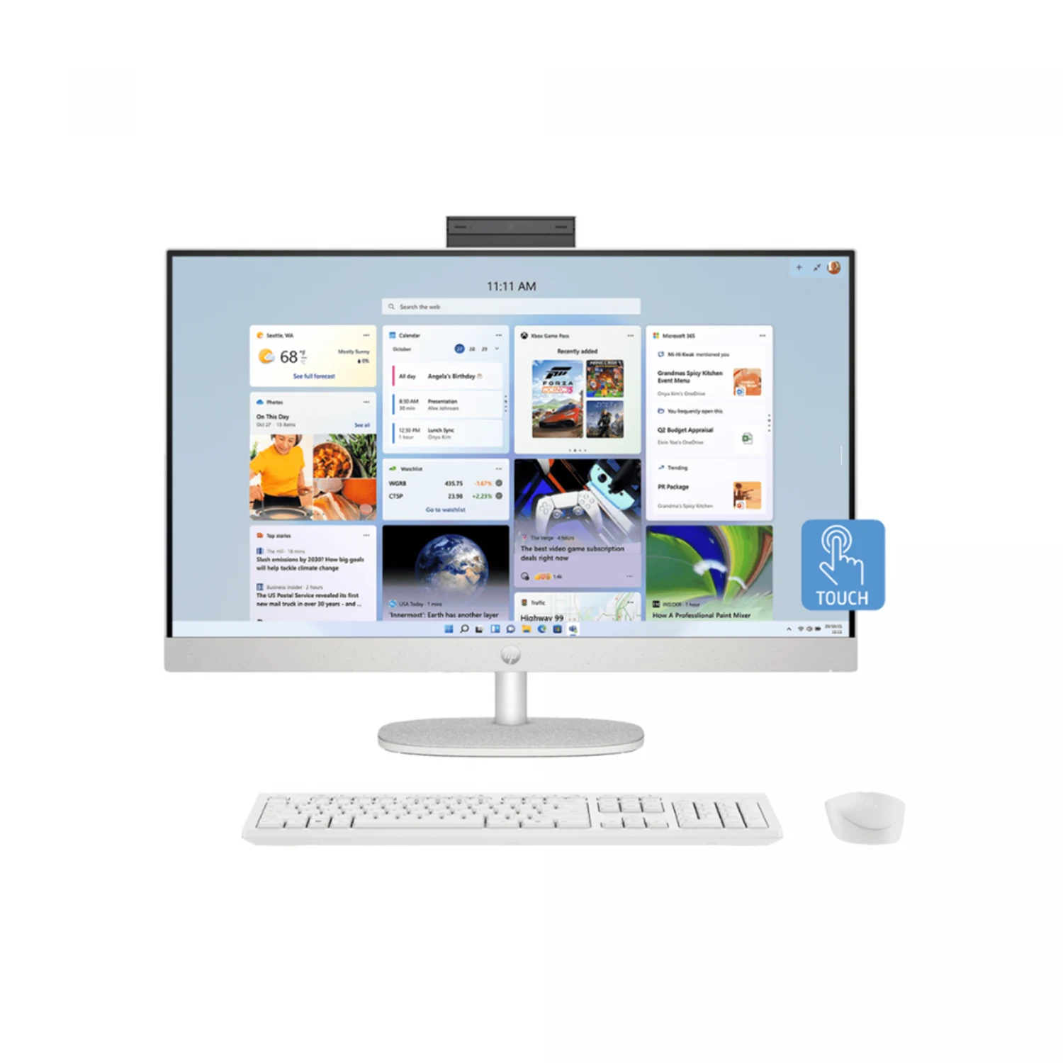 HP 24-cr1000l AIO PC Core Ultra 7-155U 5.0 GHz, DDR4 8GB RAM, 512GB PCIe NVMe M.2 SSD, Intel Iris Xe Graphics, FHD 23.8-inch, Touch, K&M, Shell White - зураг 2
