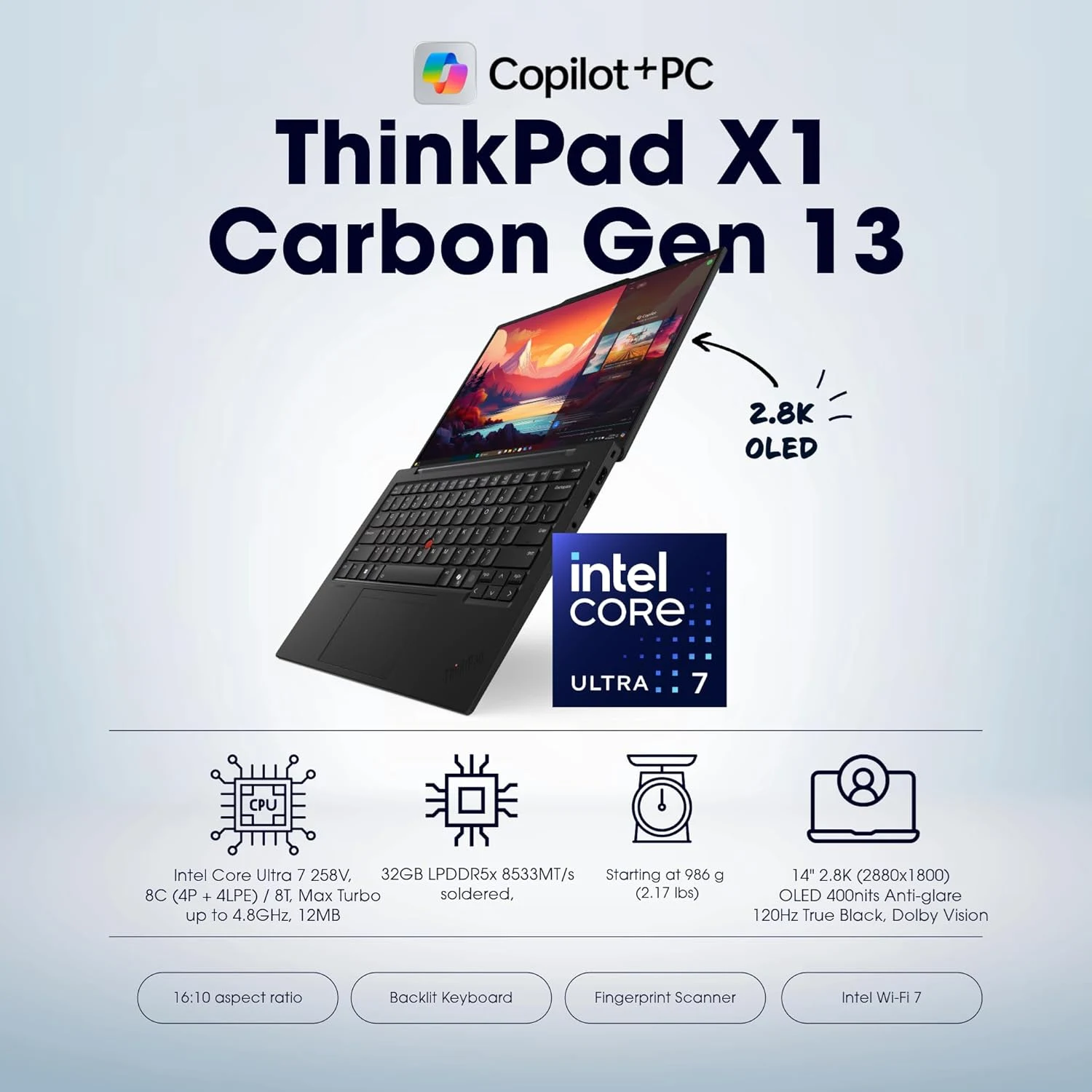 Lenovo ThinkPad X1 Carbon Gen13 CPU Ultra 7-258V, DDR5 32GB RAM, 1TB SSD, Iris Xe2 Graphics, 14-inch OLED Display / Зөөврийн Компьютер / - зураг 4