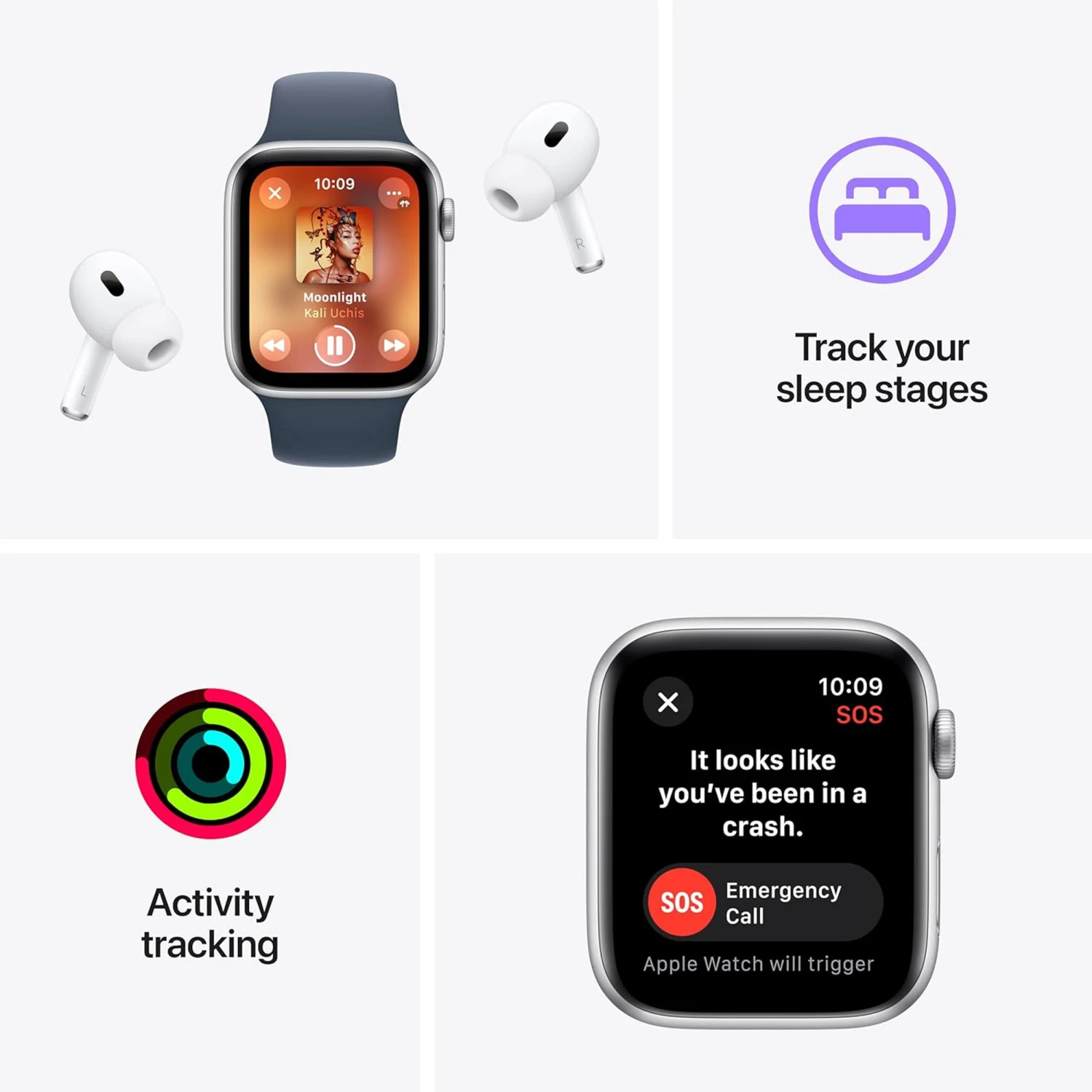 Apple Watch SE (2nd gen) GPS 44mm Midnight Aluminium Case with Midnight Sport Band (M/L) /MRE93/ - зураг 5