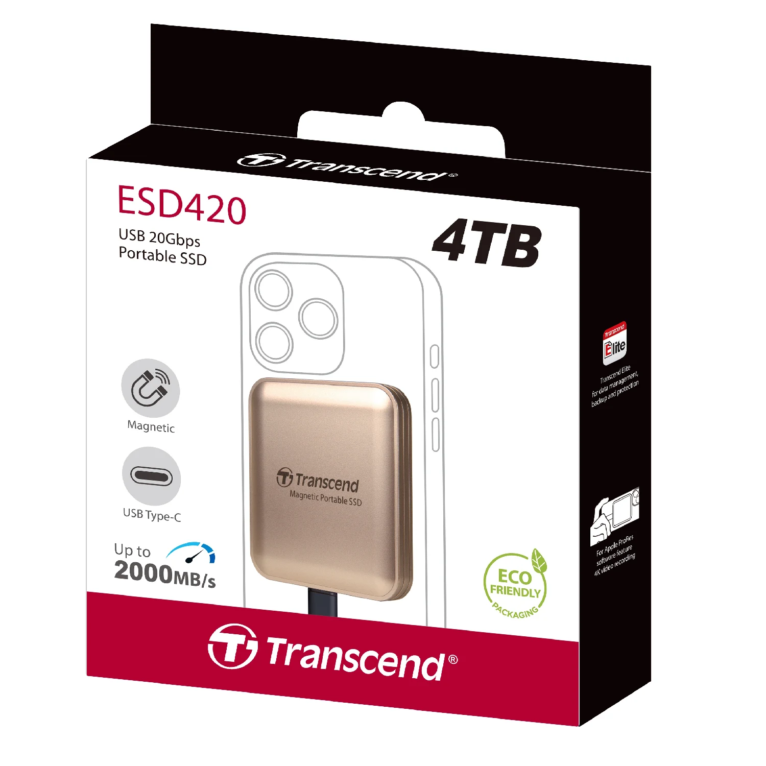 Transcend 4TB ESD420G USB 3.1 Gen2 Type-C Magsafe External SSD , Gold TS4TESD420G / Зөөврийн Хард / - зураг 4