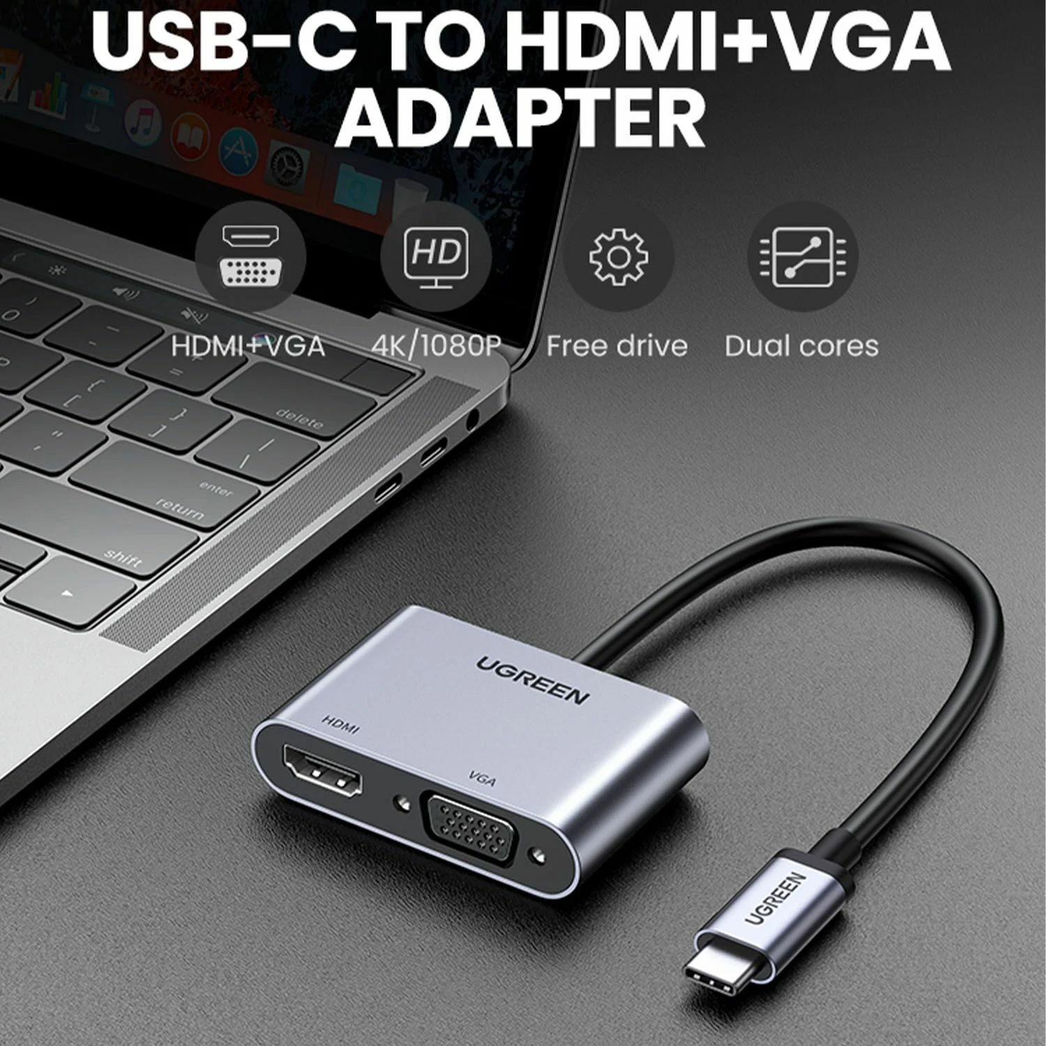 UGREEN USB-C Male to HDMI + VGA Female Converter with PD (50505) - зураг 2