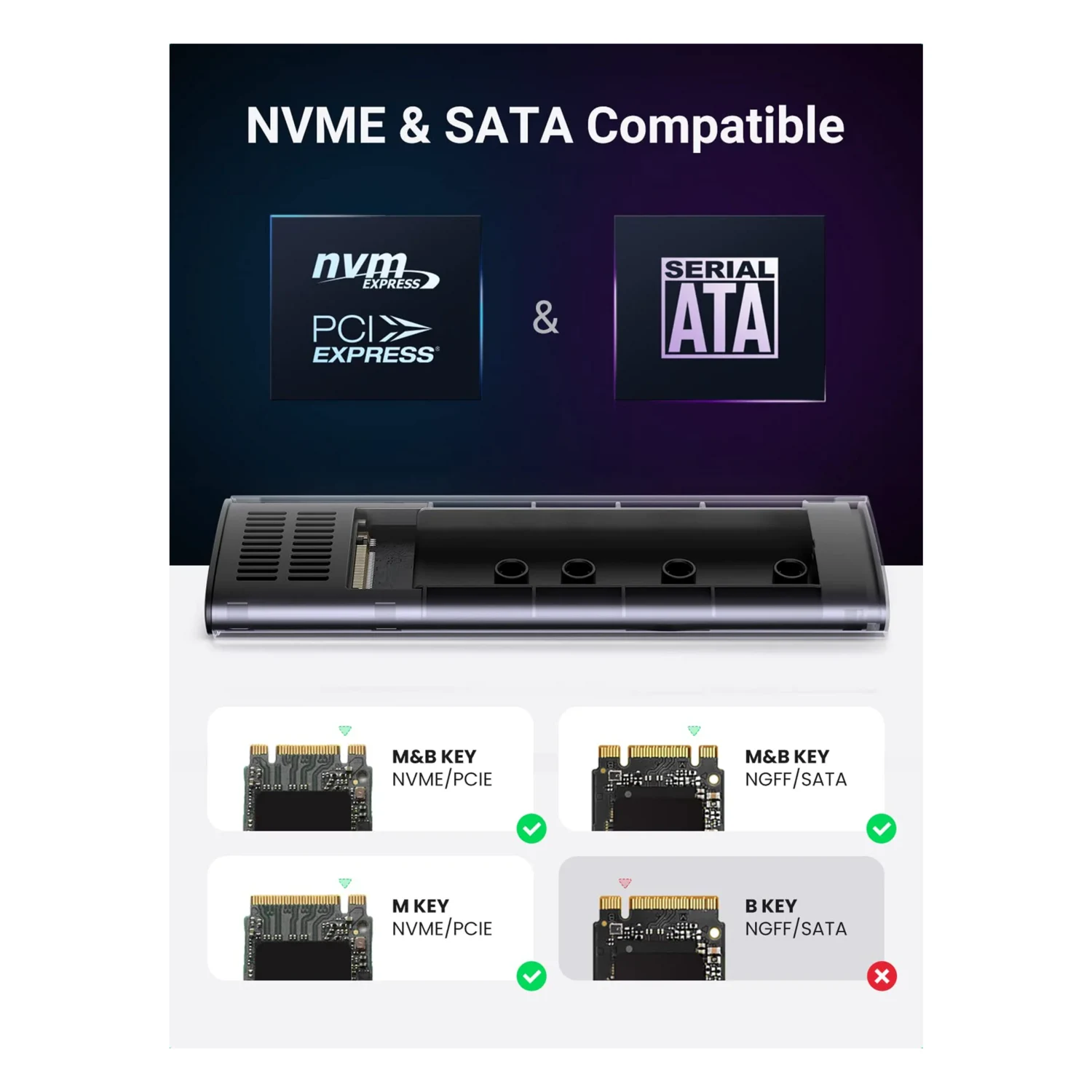 UGREEN 10Gbps M.2 NVMe SATA Enclosure (90264) - зураг 2