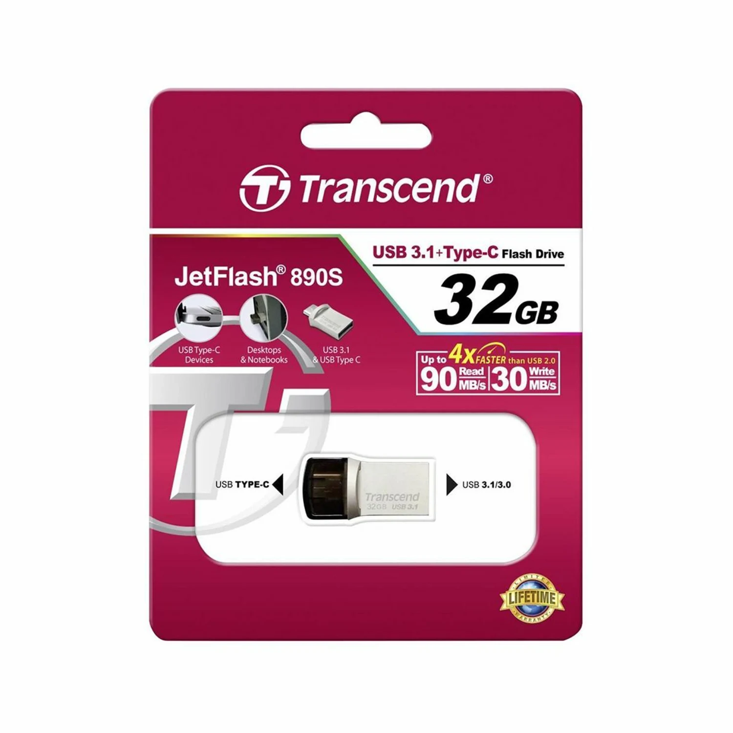 Transcend 32GB JetFlash 890 USB Type-C Flash Drive /TS32GJF890S/ - зураг 4