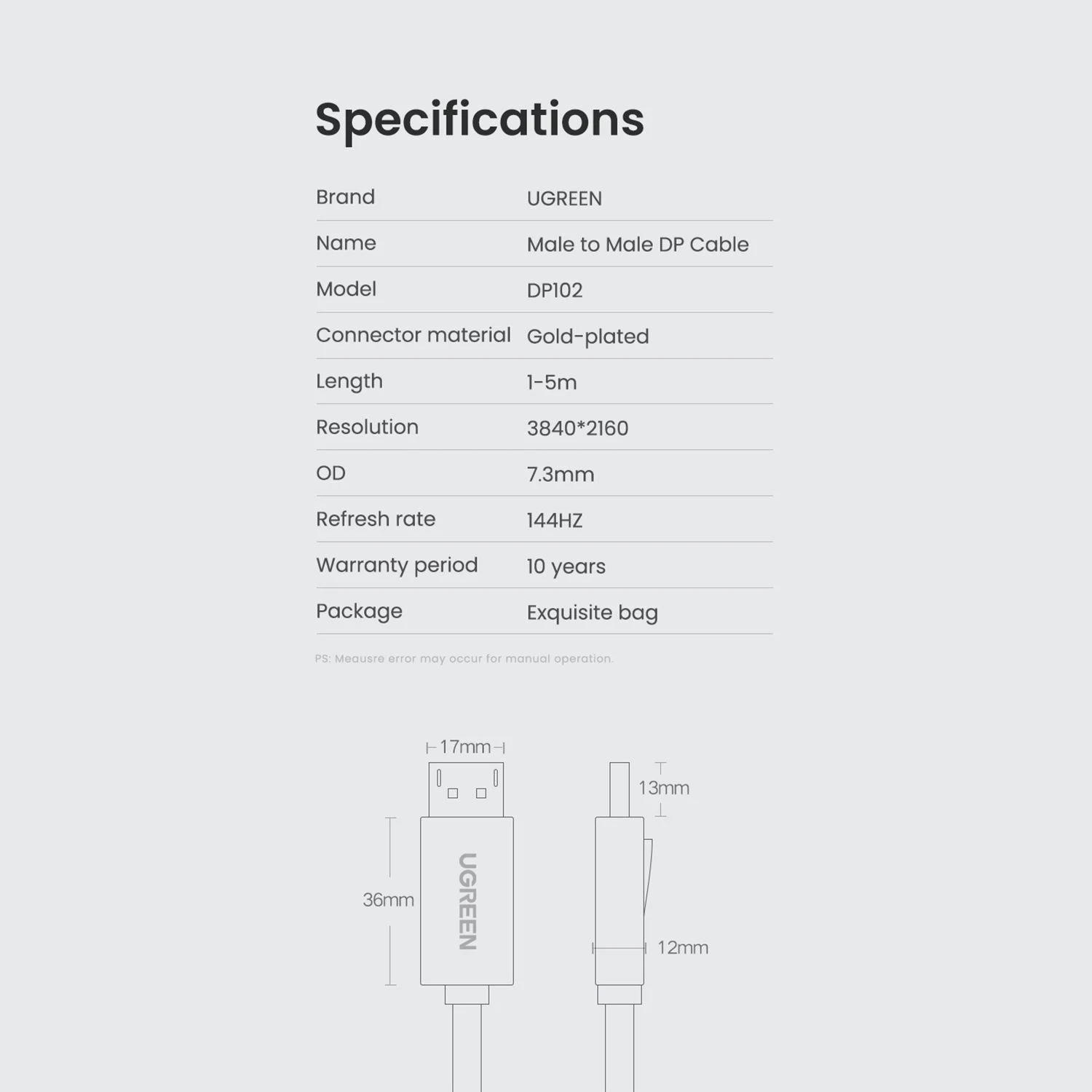UGREEN DP Male to Male Cable 1.5m (10245) - зураг 4