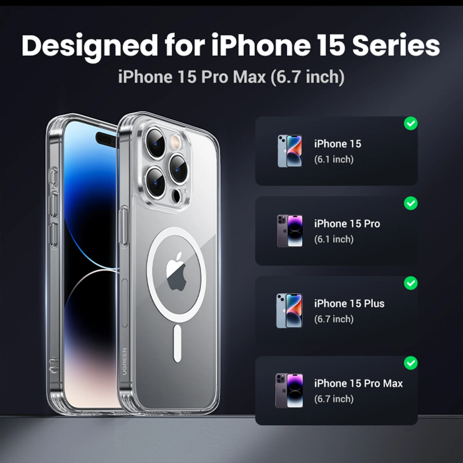 UGREEN Clear Magnetic Protective Case for iPhone 15 Pro Max (25399) - зураг 6