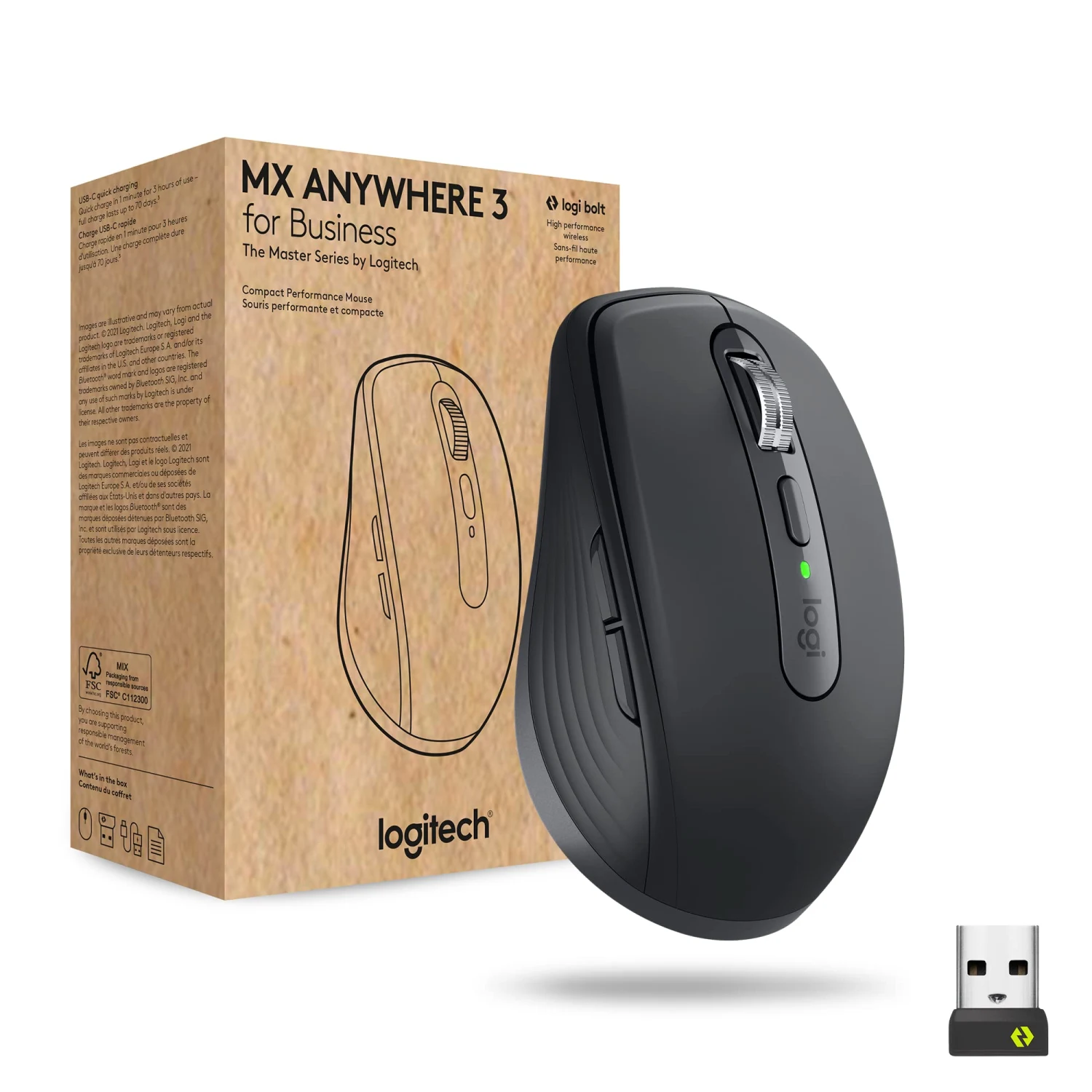 Logitech MX Anywhere 3 Bluetooth USB Wireless Mouse, Black - зураг 3