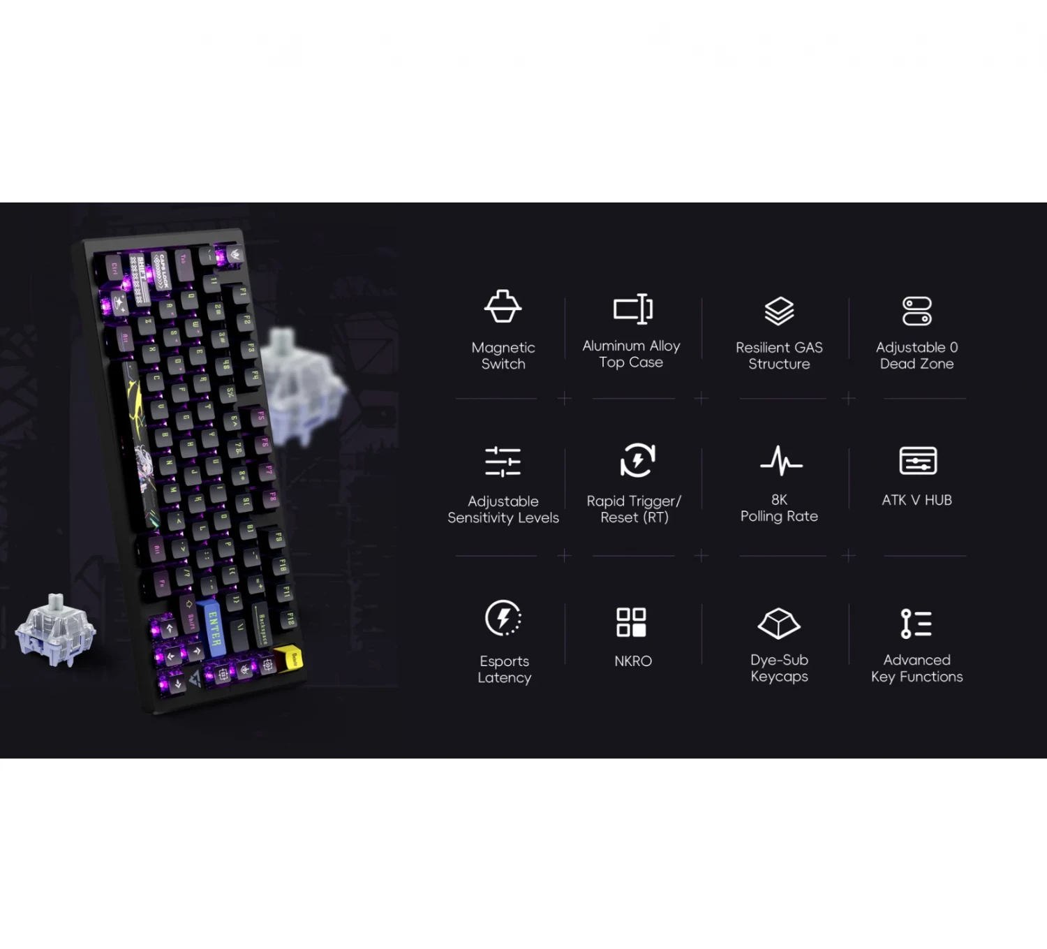ATK RS7 RGB High-Performance Magnetic Gaming Keyboard, Black - зураг 3