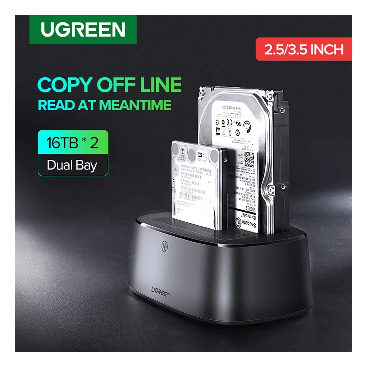 UGREEN USB 3.0 to SATA Dual Bay External Hard Drive Docking Station 50857 ( Хардны Суурь ) - зураг 2