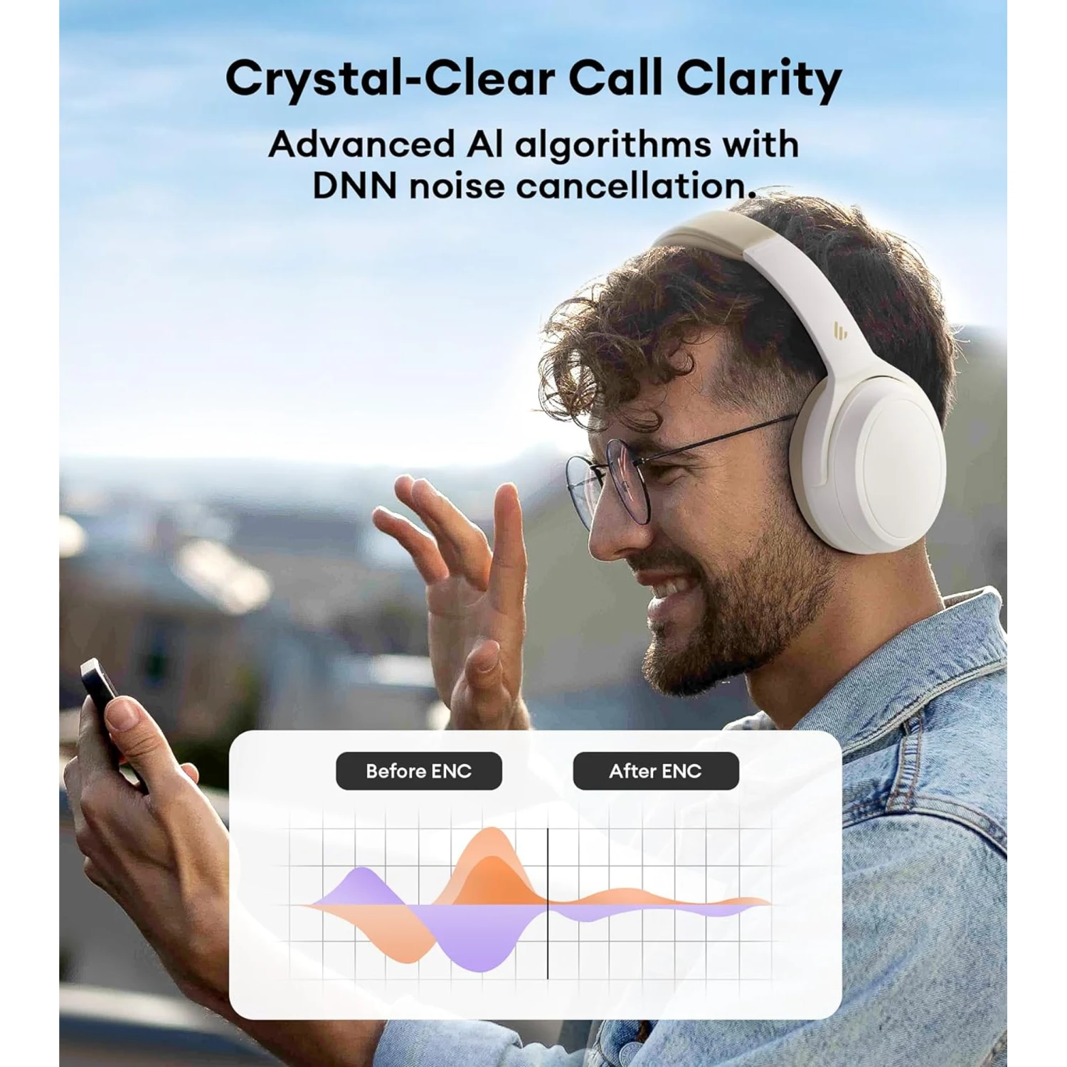Edifier WH700NB Active Noise Cancelling Bluetooth Headphones, Ivory / Чихэвч / - зураг 4