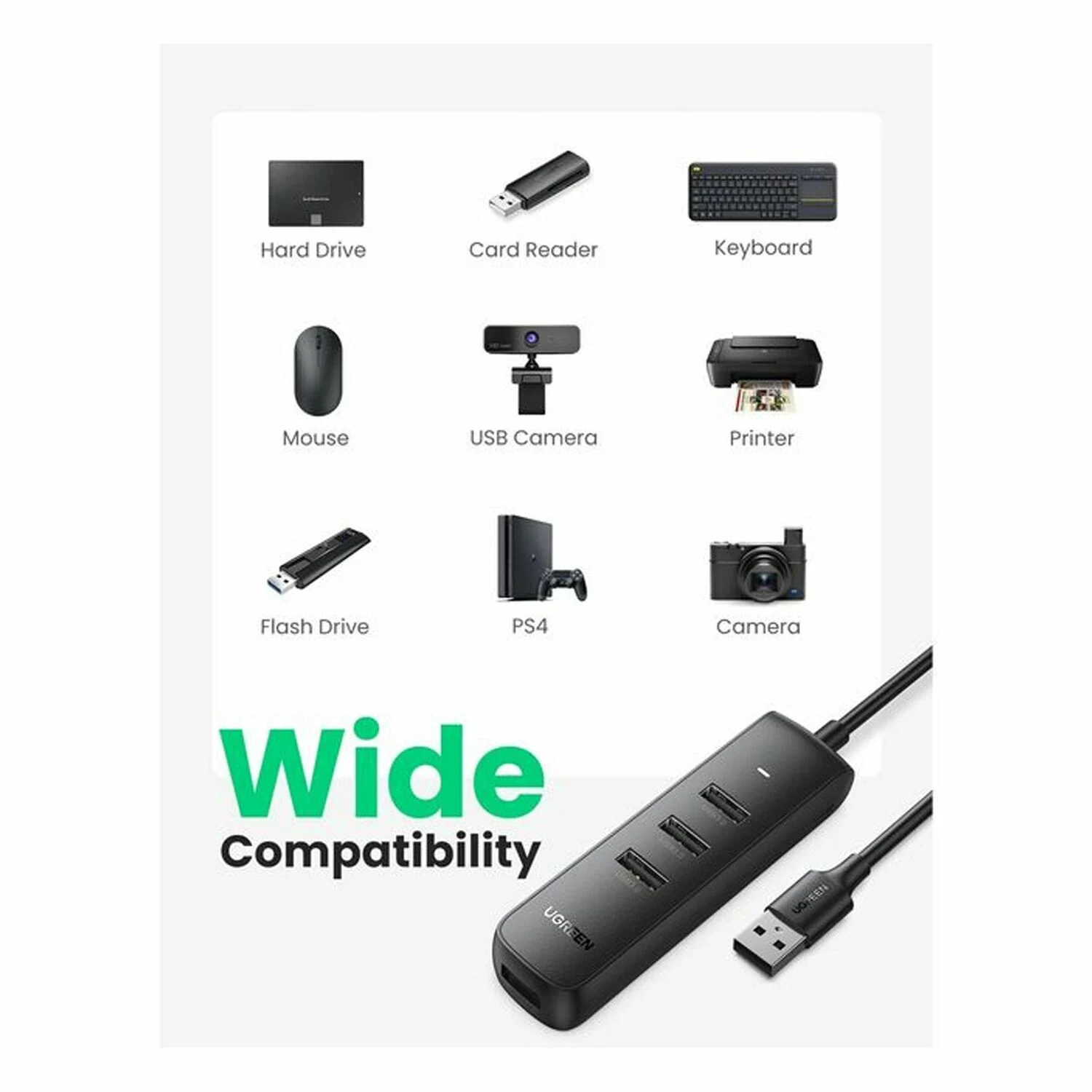 UGREEN 4-Port USB 3.0 Hub 25cm, Black (10915) - зураг 3