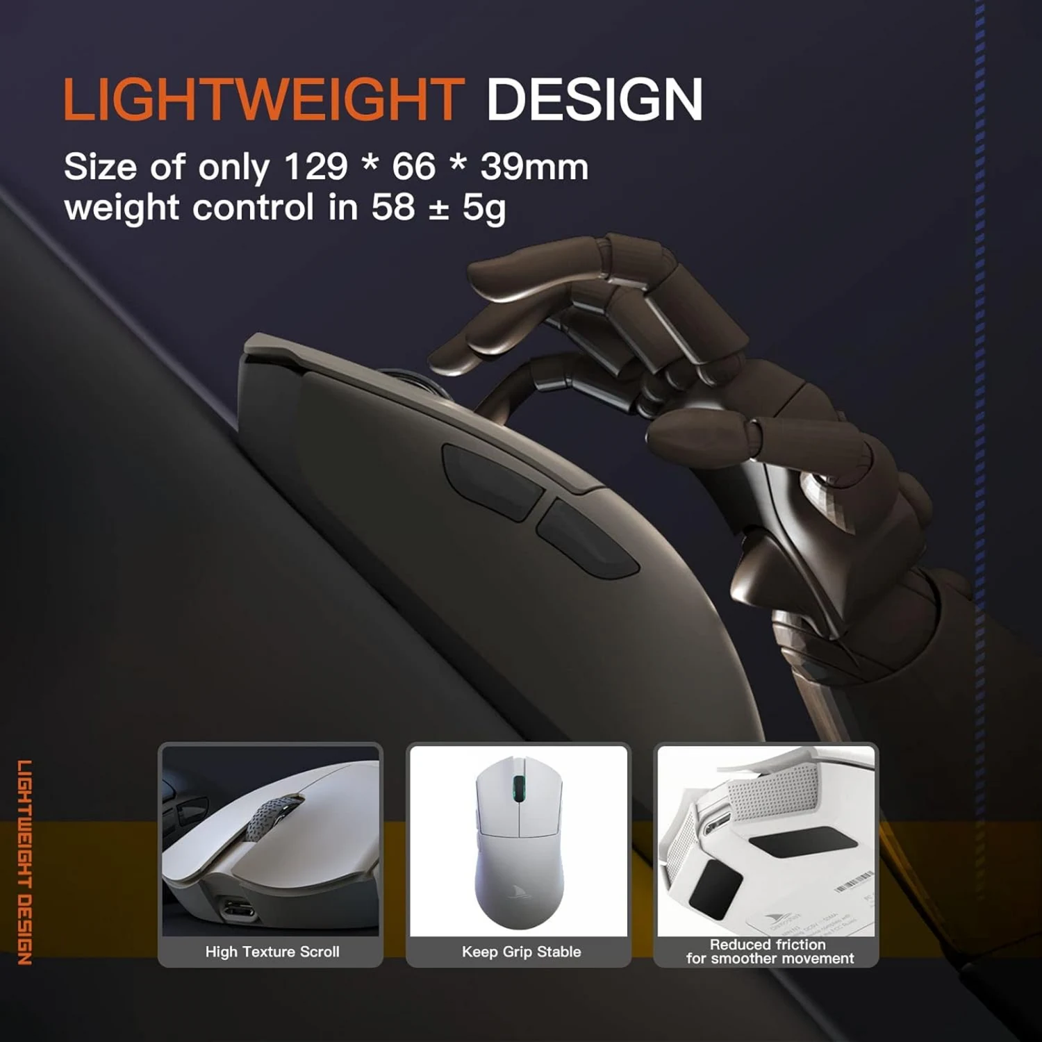 Motospeed Damorshark M3S Pro Wireless, Wired and Bluetooth Tri-Mode Optical Gaming Mouse, White - зураг 3