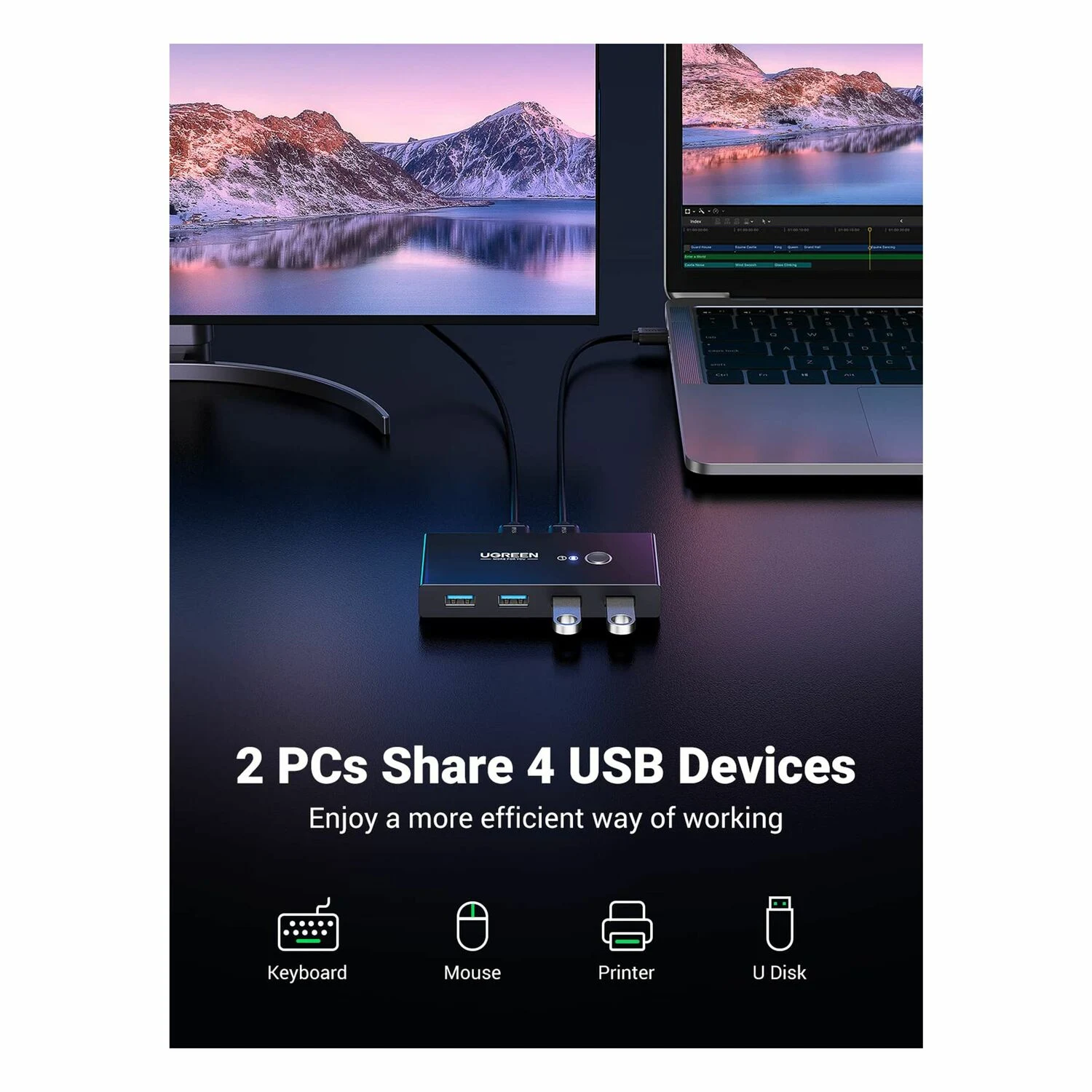 UGREEN 2 In 4 Out USB 3.0 Sharing Switch Box (30768) - зураг 5