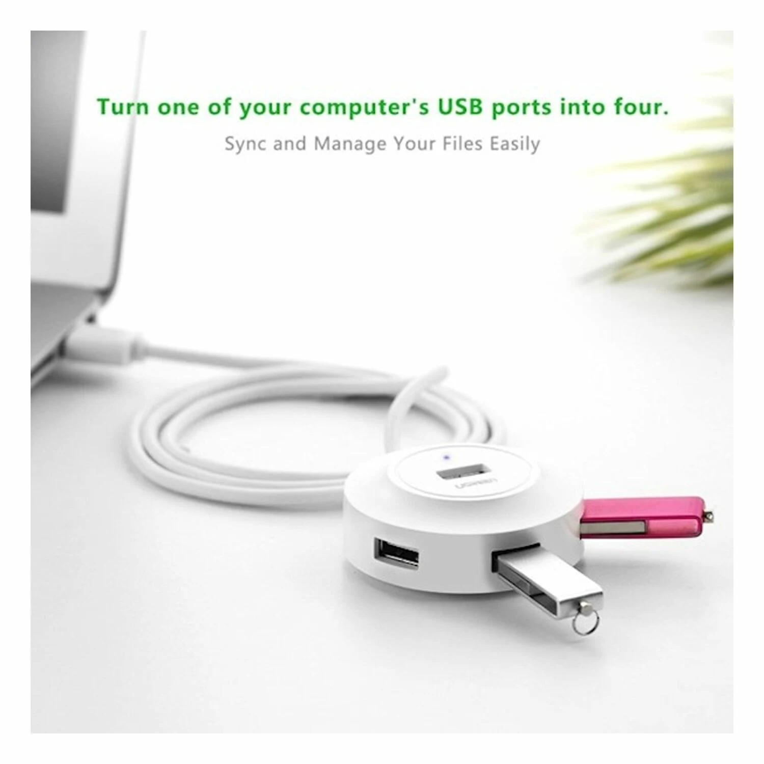 EOL_UGREEN 4-Port USB 2.0 Hub 1m, White (20270) - зураг 3