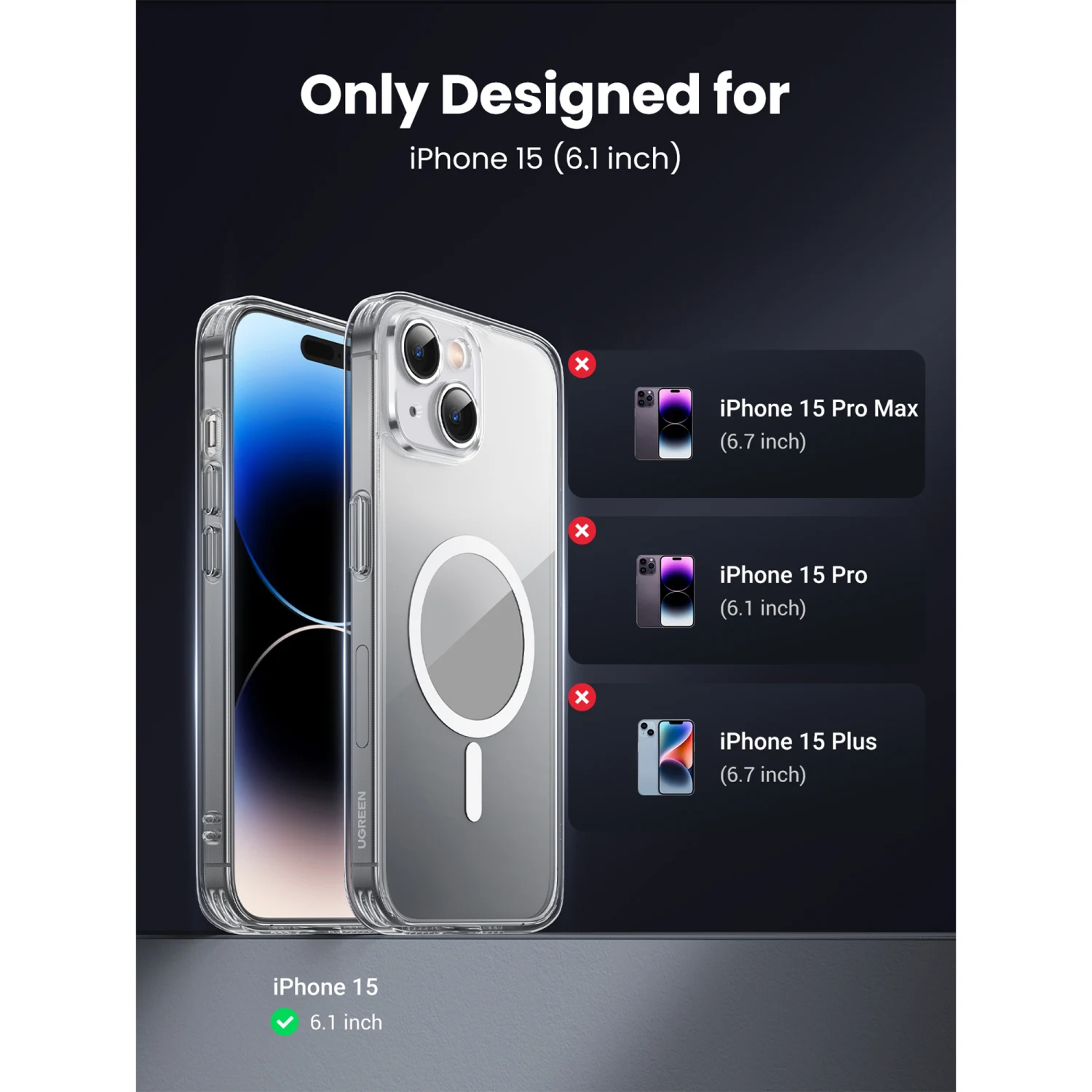 UGREEN Clear Magnetic Protective Case for iPhone 15 (25396) - зураг 7