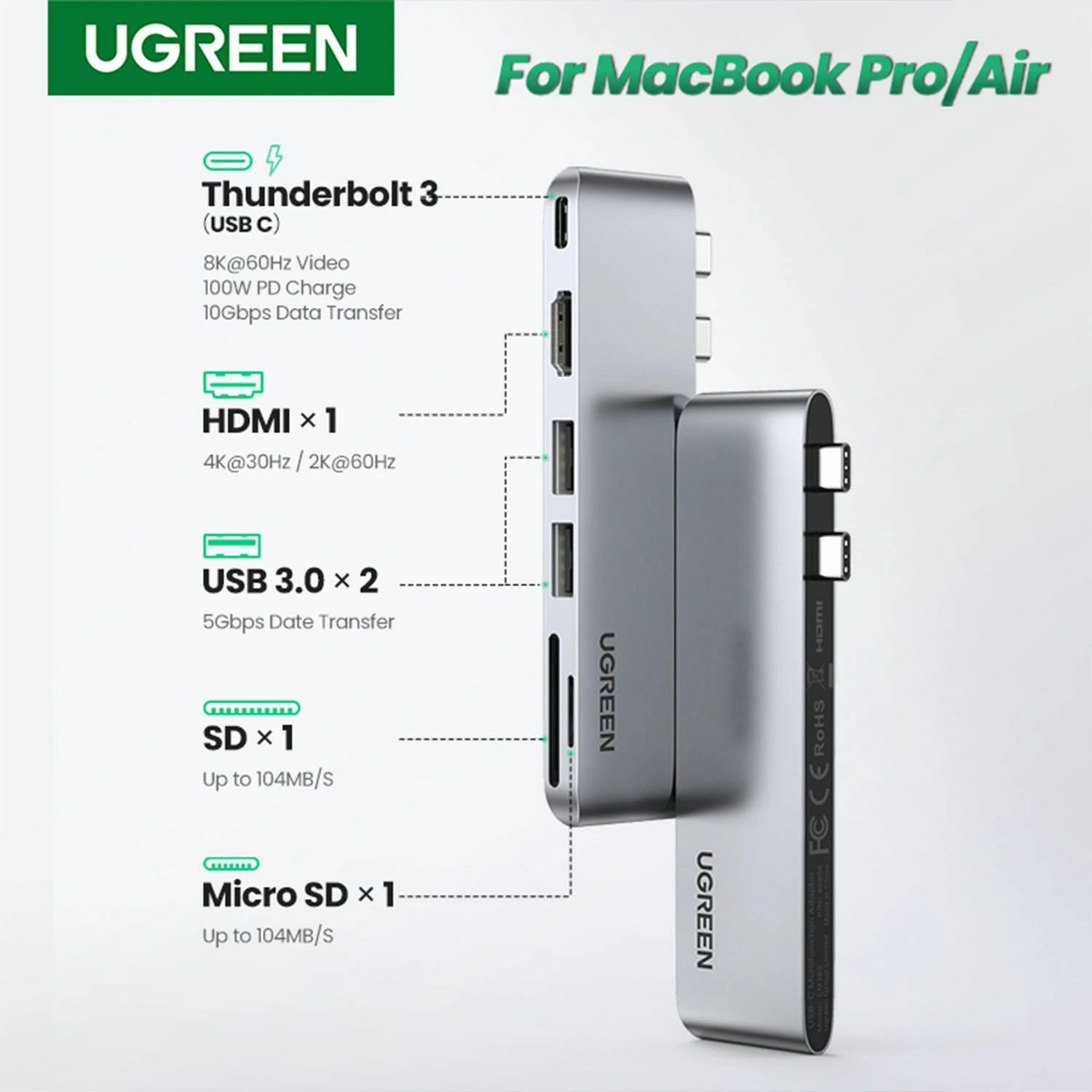 UGREEN 6-in-2 USB-C Hub for MacBook (80856) - зураг 4