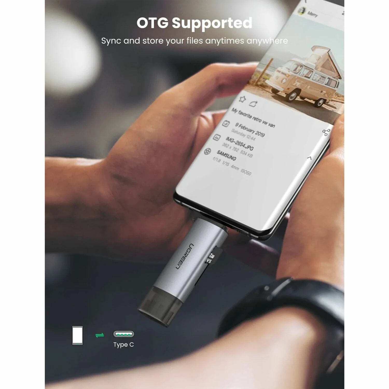 UGREEN 2-in-1 USB 3.0 and USB-C to Card Reader (50706) - зураг 4