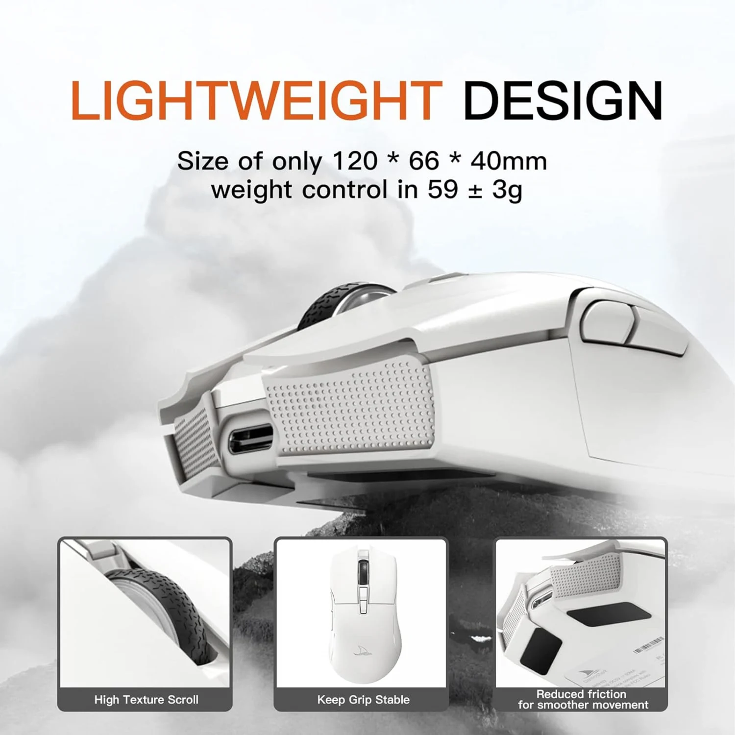 Motospeed Darmoshark N3 Wireless, Wired and Bluetooth Tri-Mode Optical Gaming Mouse, White - зураг 4