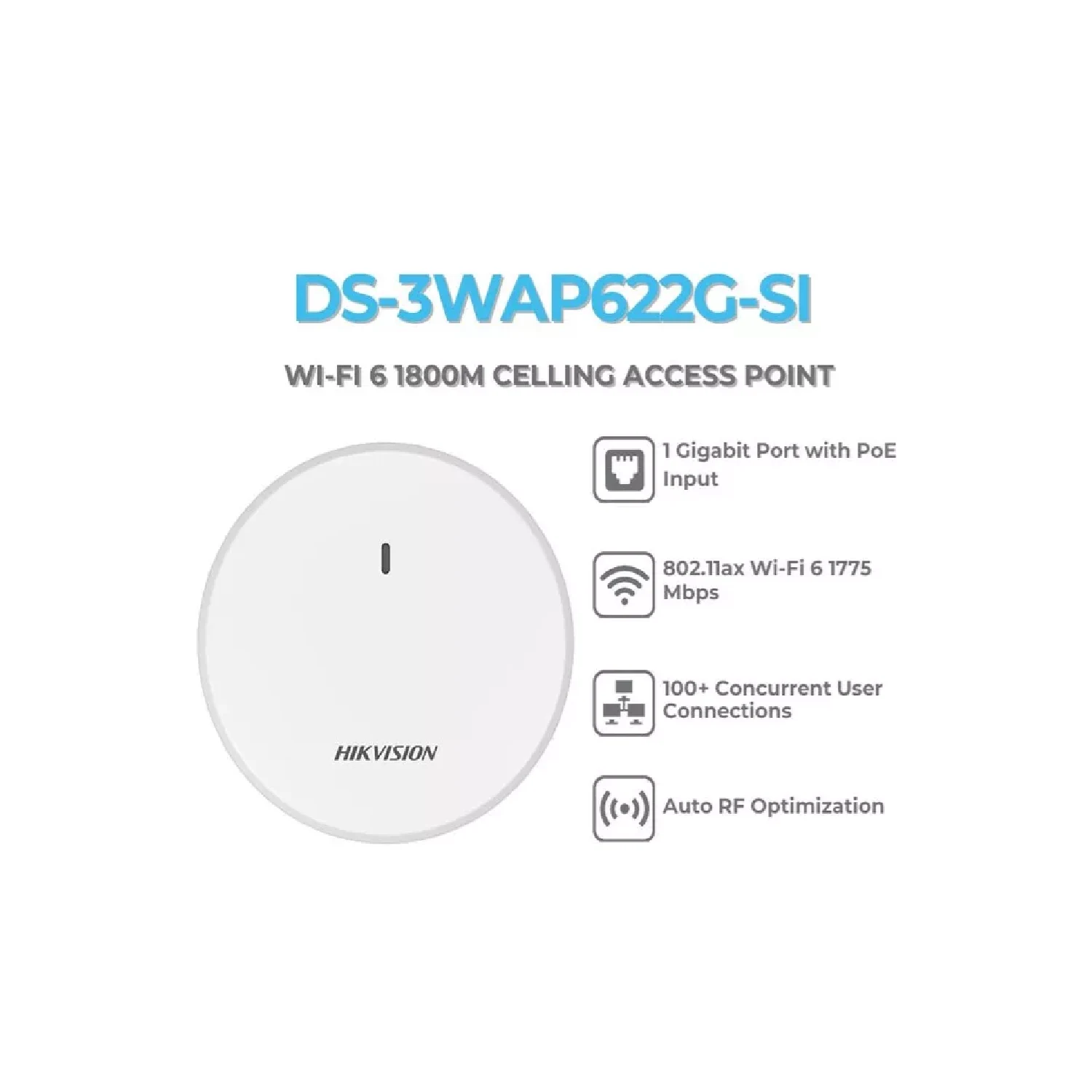 Hikvision 1800M Wi-Fi6 Ceiling Wireless Access Point DS-3WAP622G-SI / Утасгүй цацагч төхөөрөмж , Сүлжээний Төхөөрөмж / - зураг 2
