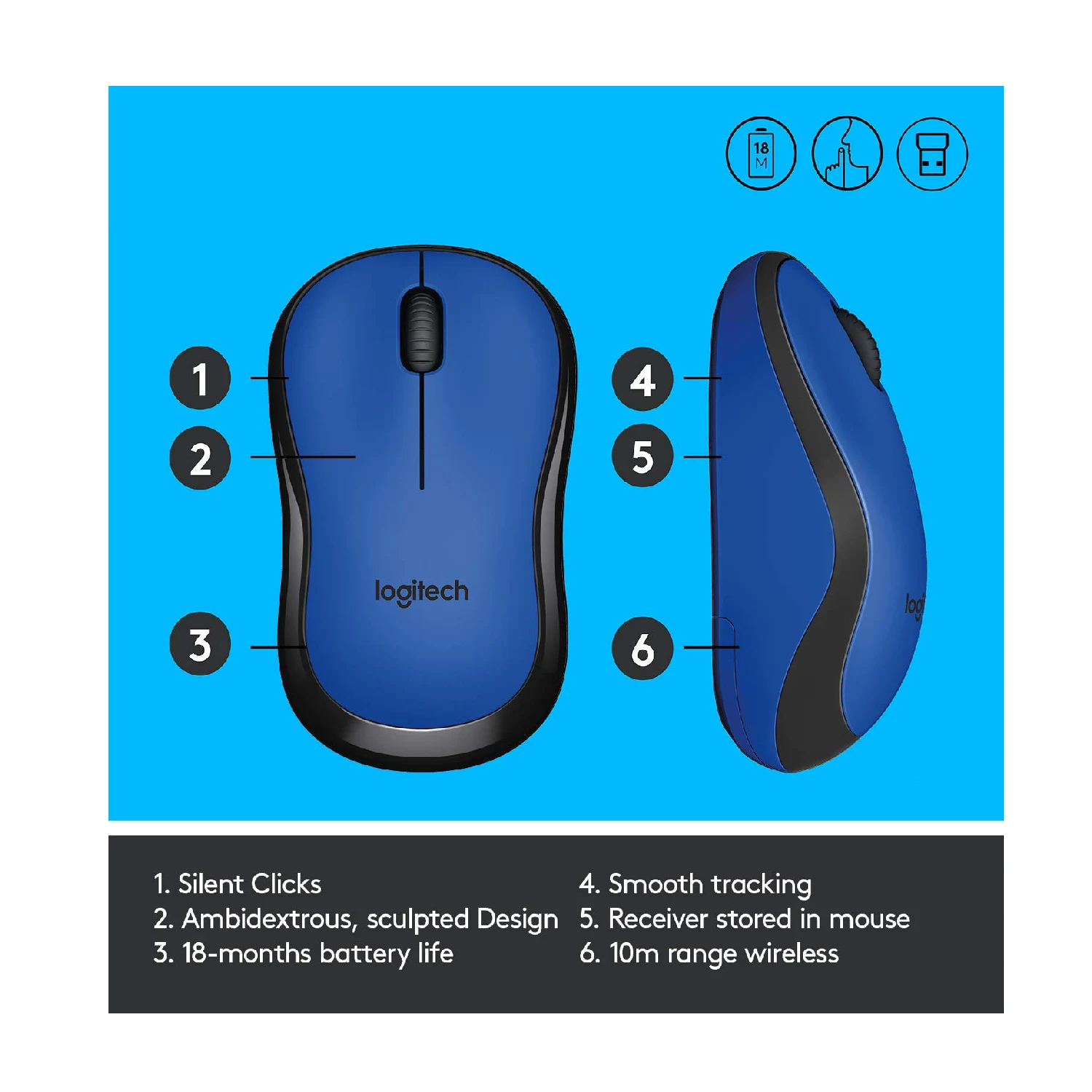 Logitech M221 Wireless Silent Mouse, Blue / Компьютерын Хулгана / - зураг 3