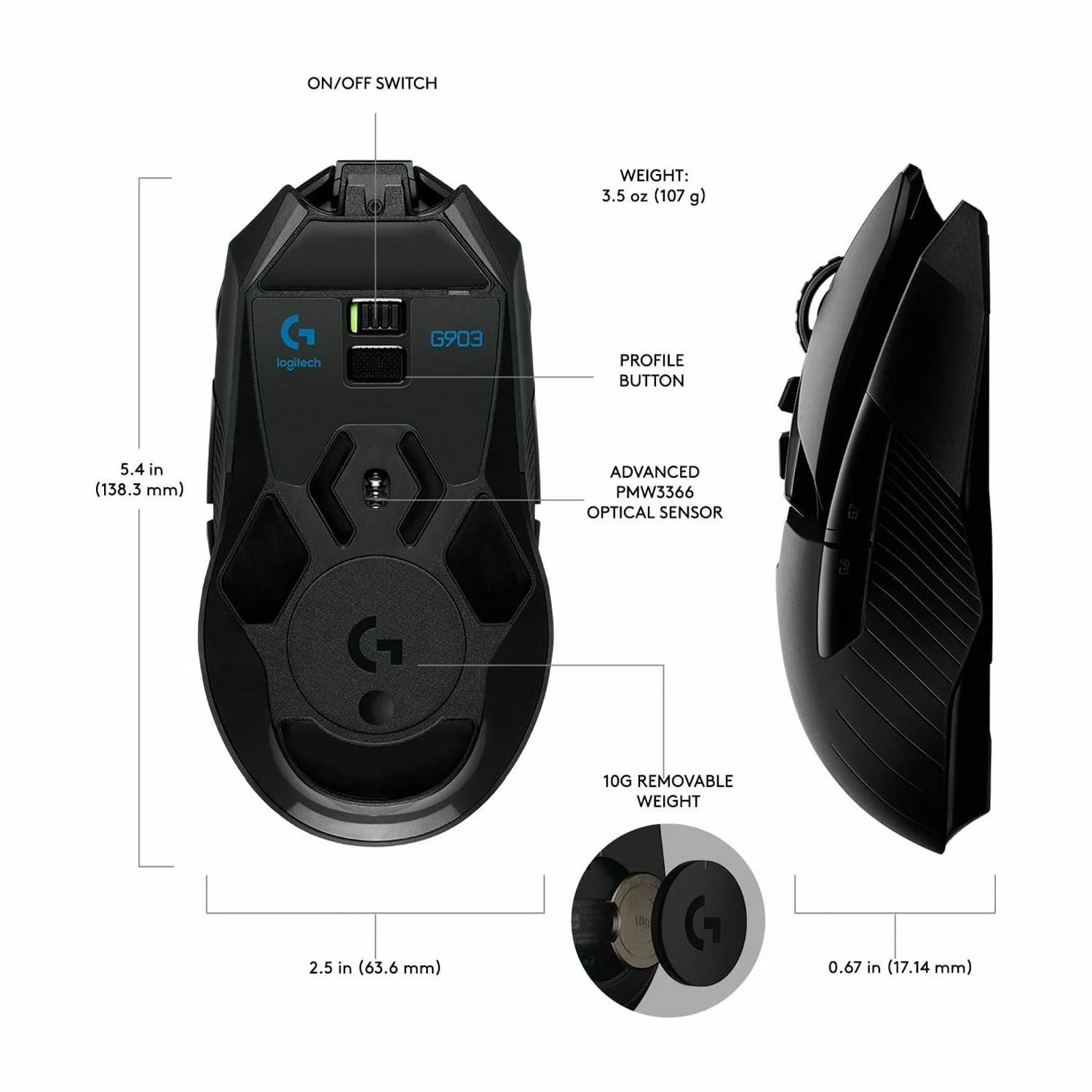 Logitech G903 Lightspeed Wireless Gaming Mouse / Компьютерын Хулгана / - зураг 4