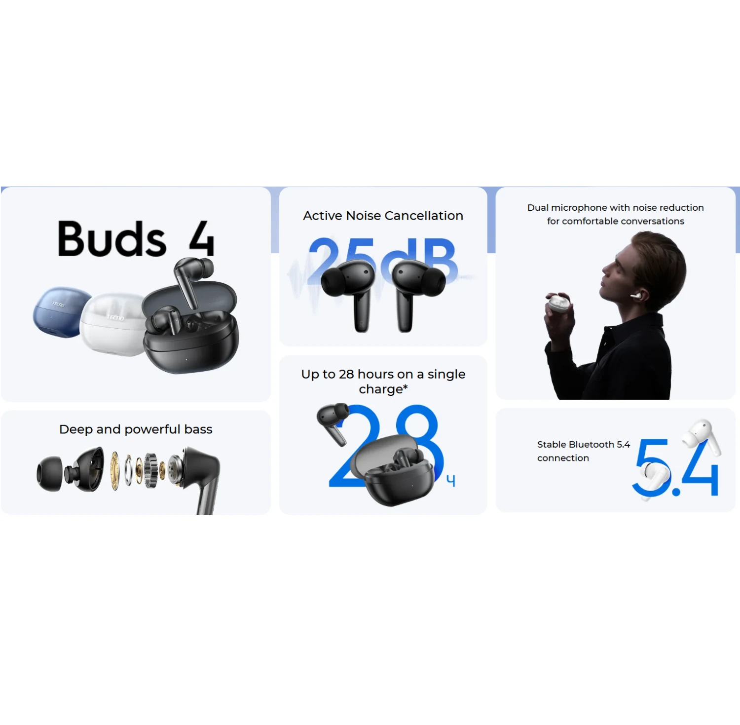 Tecno TWS Buds 4, Midnight Blue - зураг 6