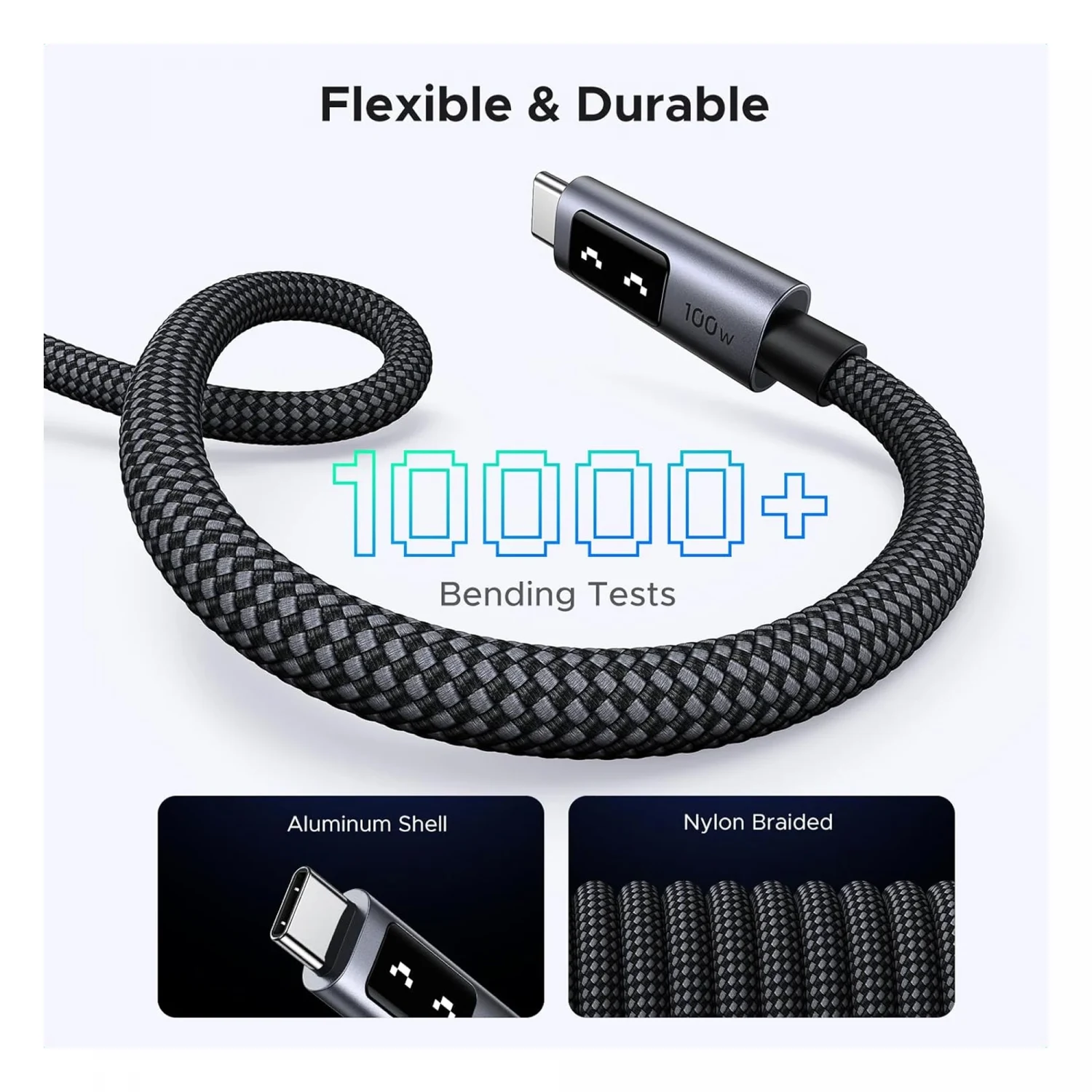 UGREEN UNO USB-C Male to Male 100W PD Fast Charging Braided Cable 1m (35501) - зураг 4