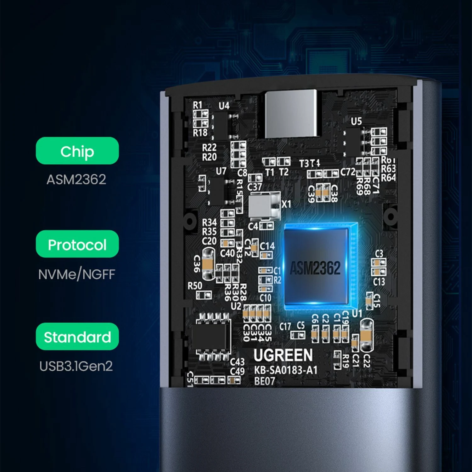 UGREEN USB-C to M.2 NVMe SSD Enclosure 10902 ( Хардны хайрцаг ) - зураг 2