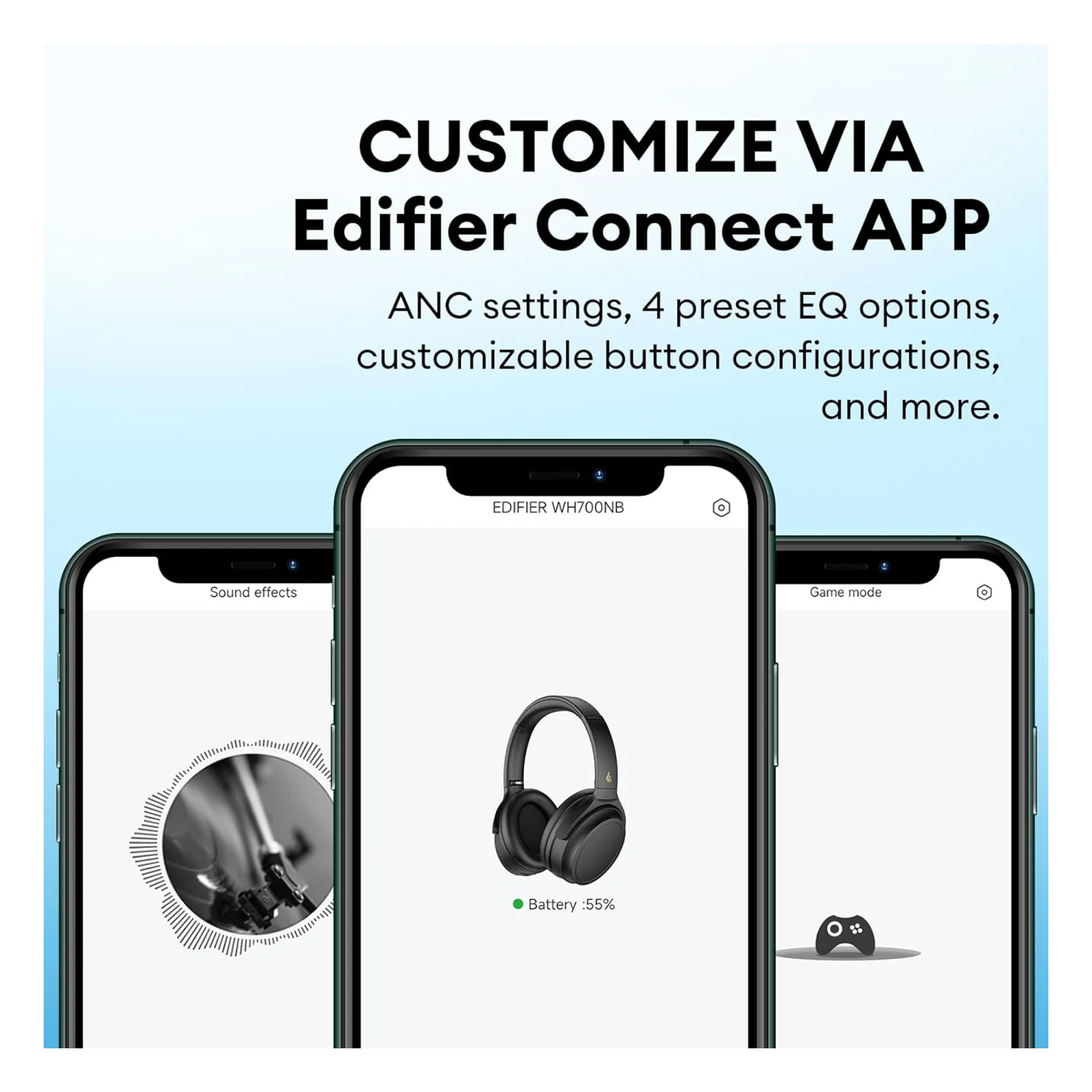 Edifier WH700NB Active Noise Cancelling Bluetooth Headphones, Gray - зураг 8