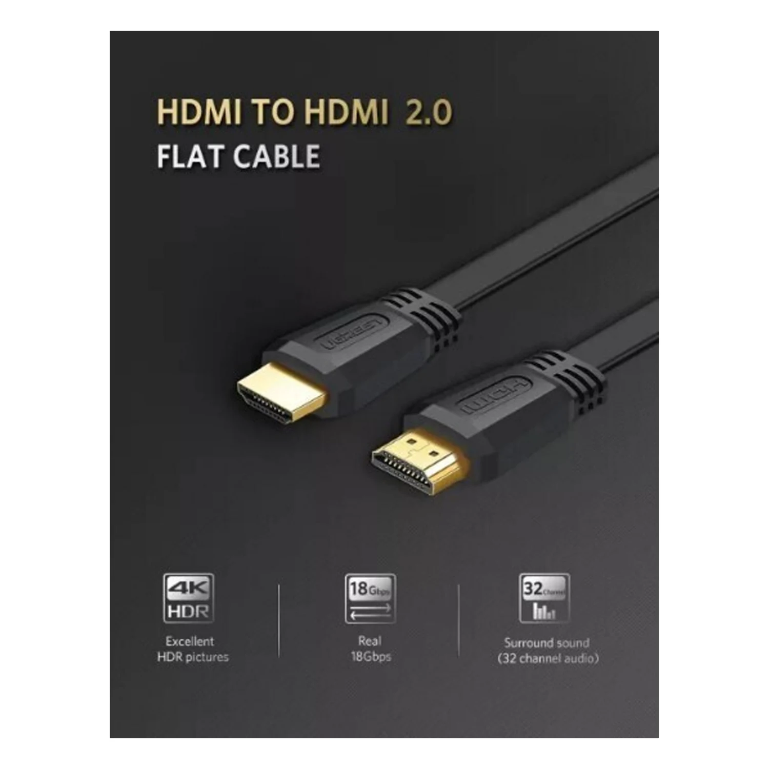 UGREEN HDMI 4K 2.0 Version Flat Cable 3m (50820) - зураг 2