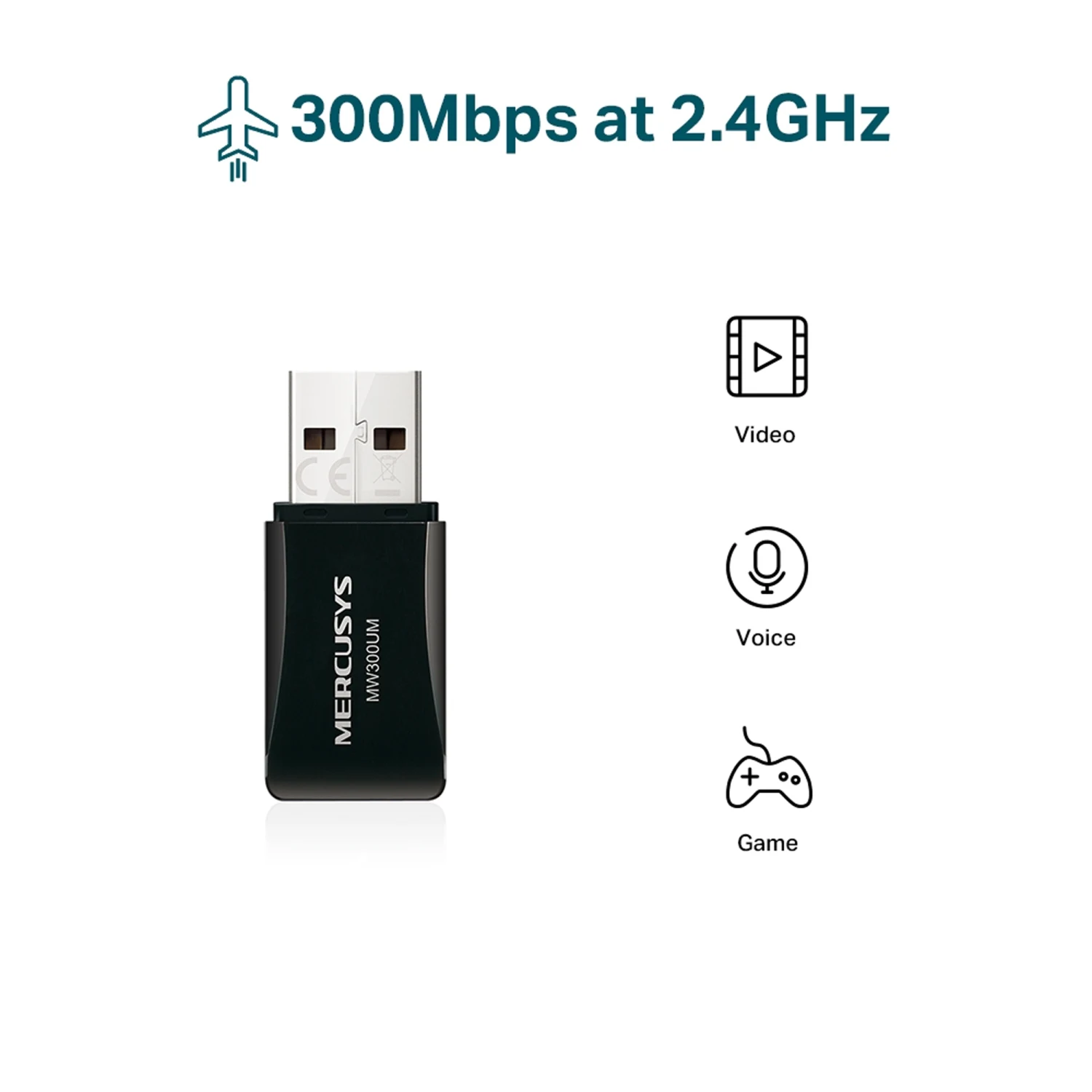 Mercusys MW300UM N300 Wireless Mini USB Adapter - зураг 2