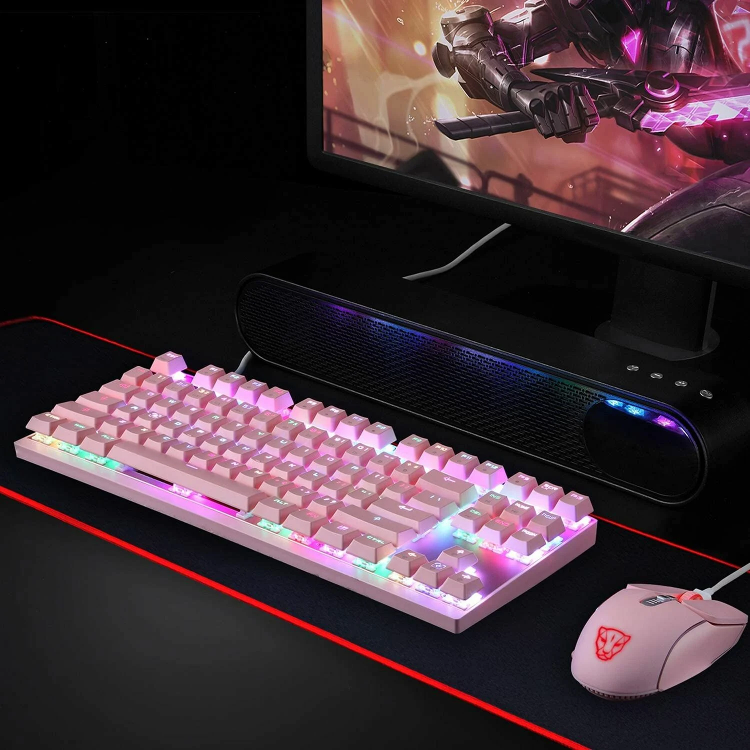 Motospeed GK82 Wired Gaming Mechanical Keyboard, Pink - зураг 5