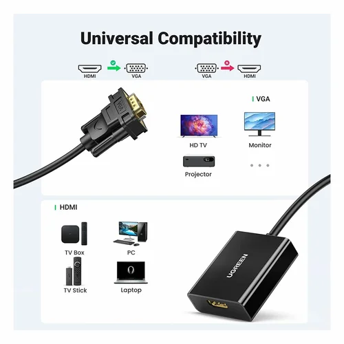 UGREEN HDMI Female to VGA Male Adapter with Audio Jack (20694) - 3