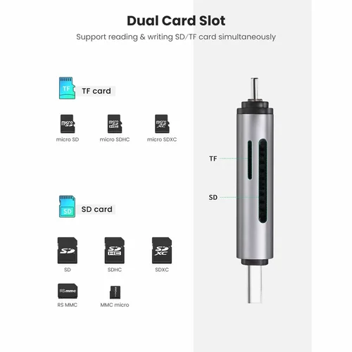 UGREEN 2-in-1 USB 3.0 and USB-C to Card Reader (50706) - 2