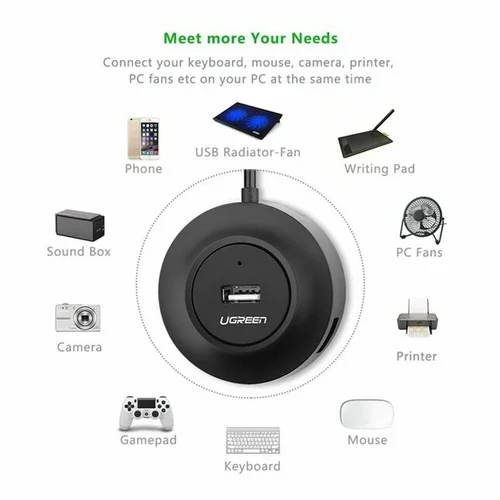 UGREEN 4-Port USB 2.0 Hub 1m, Black (20277) - 3