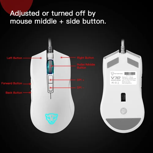 Motospeed V70 USB Wired Gaming Mouse, White - 7