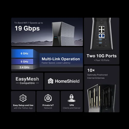 TP-Link Archer BE805 BE19000 Tri-Band Wi-Fi 7 Router - 4