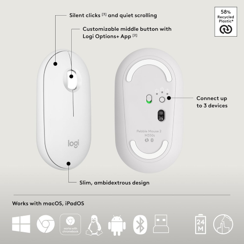 Logitech Pebble 2 Wireless Keyboard & Mouse Combo White - 4