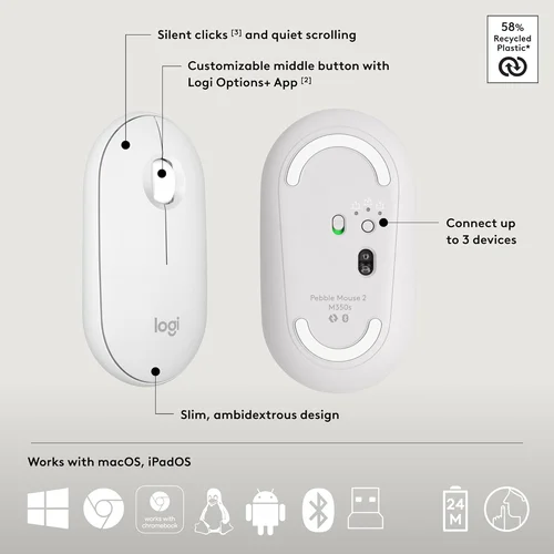 Logitech Pebble 2 Wireless Keyboard & Mouse Combo White - 4