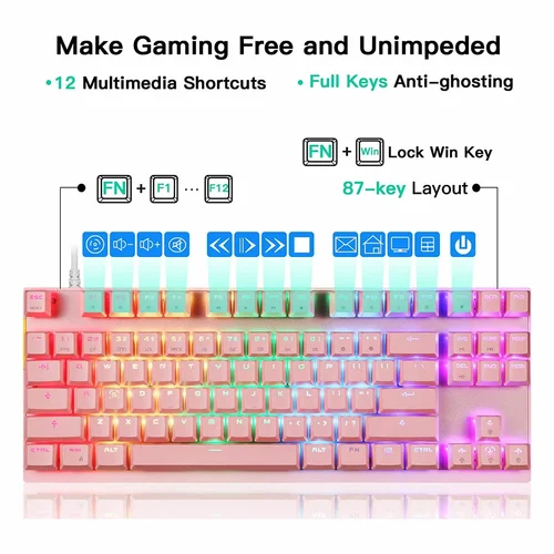 Motospeed GK82 Wired Gaming Mechanical Keyboard, Pink - 4