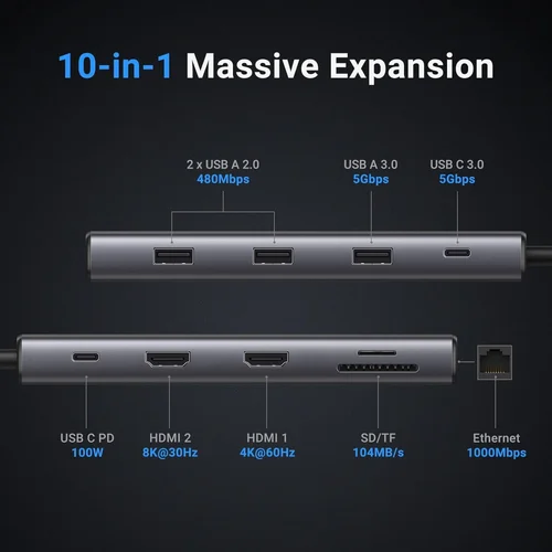 UGREEN Revodok Pro 210 10-in-1 USB-C Dual HDMI 4K, 100W PD Hub (15534) - 2